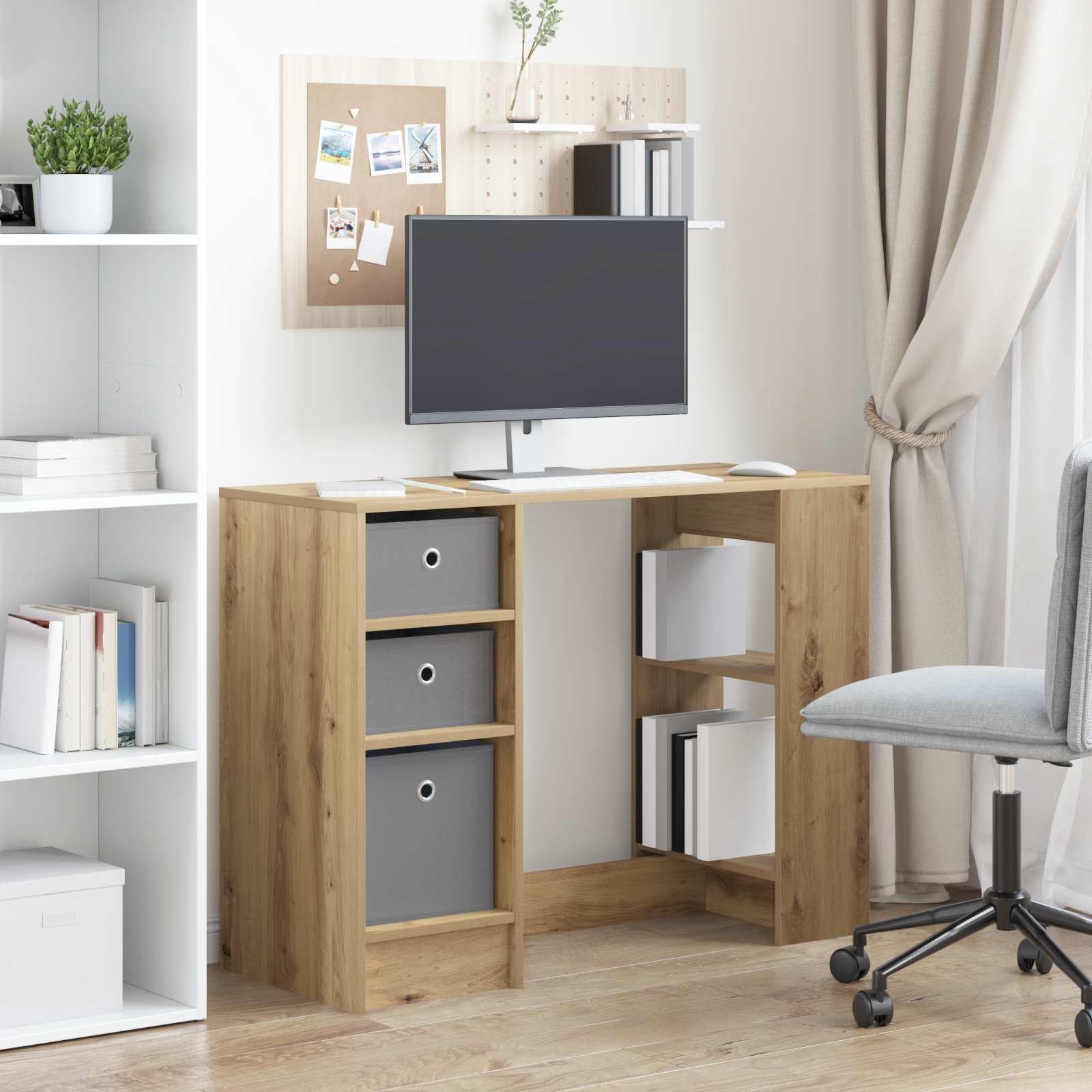 Scrivania in legno di quercia artificiale, 100 x 40 x 75 cm, con cassetti