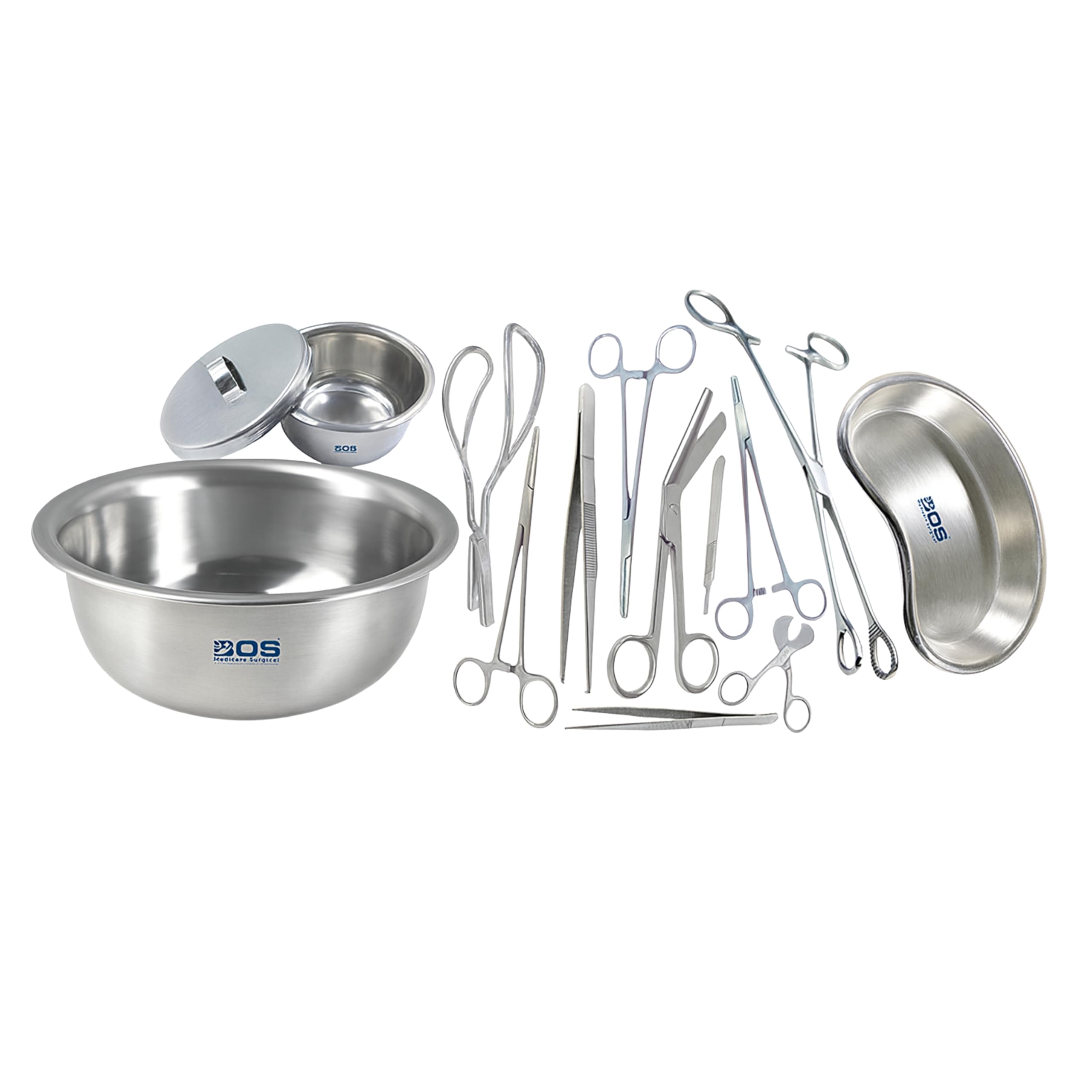 Delivery Set (13 Pcs) – Obstetric Instrument Kit for Normal Delivery with Episiotomy Scissor, Sponge Holder, Artery & Kocher Forceps, Basin, Needle Holder, BP Handle