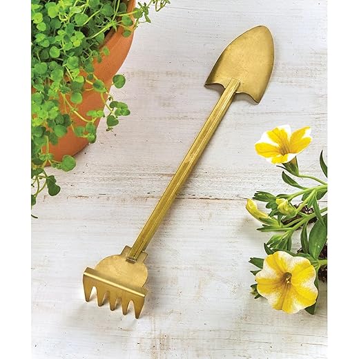 Bits and Pieces Mini Garden Tools Bonsai Tree Tools - Solid Brass Succulent Gardening Tools, Dual-Ended Rake and Spade for Indoor Plants Potted Plants