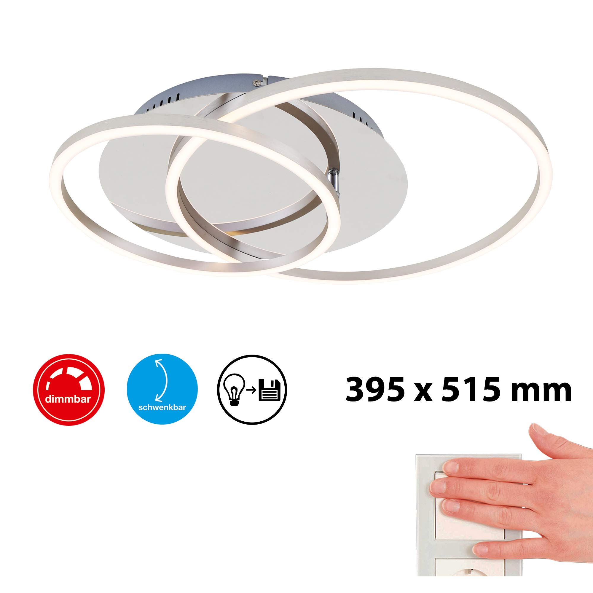 Briloner Leuchten - LED Deckenleuchte, Deckenlampe Dimmbar, inkl. Memoryfunktion, drehbar, 3.200 Lumen, Chrom-Alu, Durchmesser 30cm