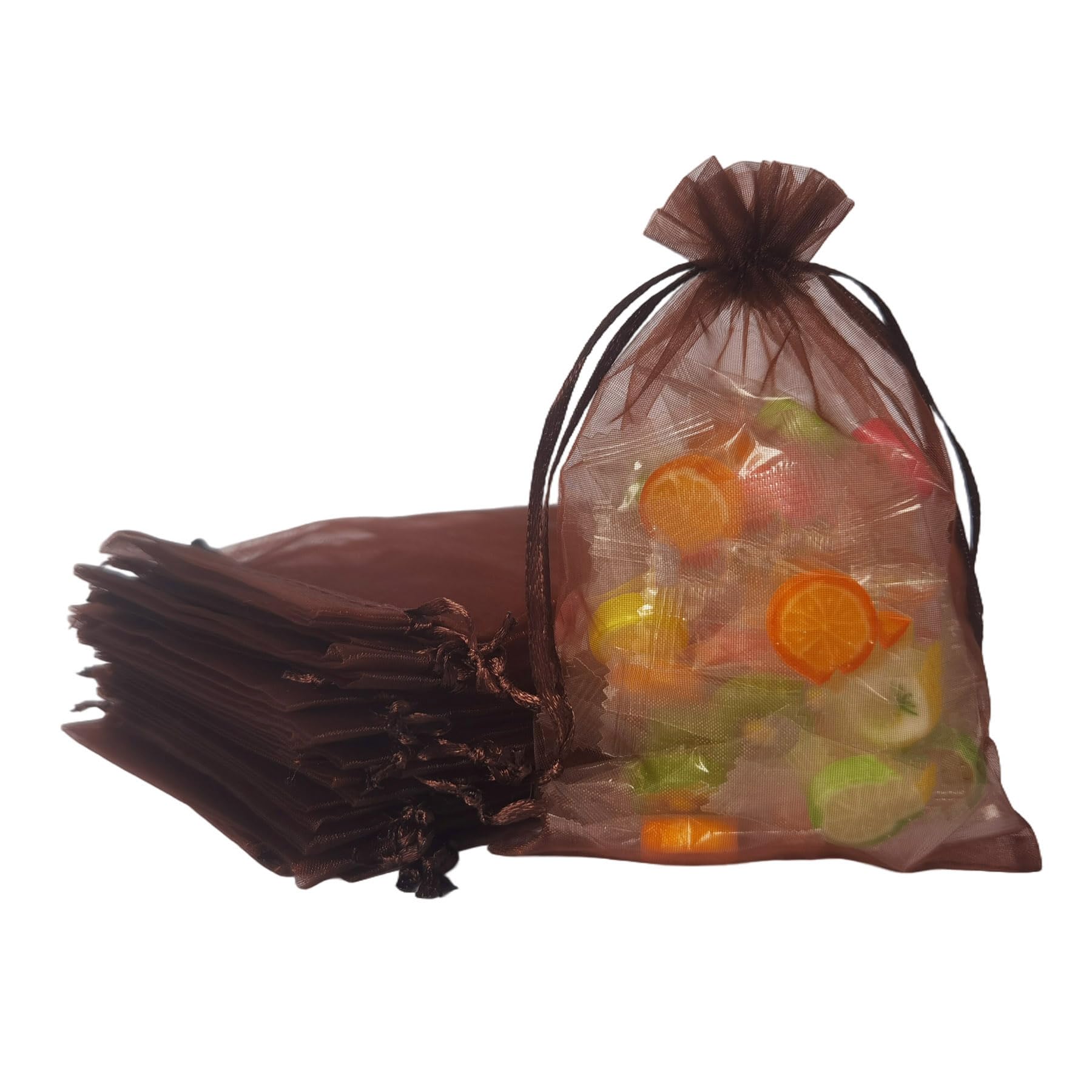 Set of 50 Gift Organza Bags with Drawstring 4x6 inch Brown for Jewelry,Candy,Toiletry Sheer Fabric Clear Mesh Pouches Sachet for Baby Shower,Christmas