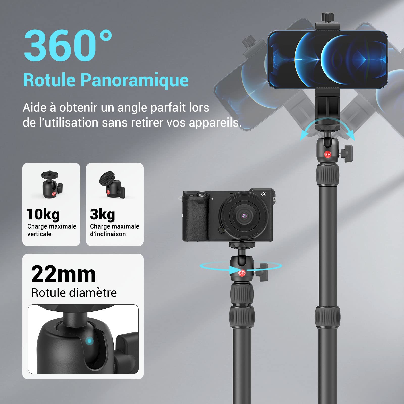 SMALLRIG Support de Table pour Appareil Photo Montage sur Bureau avec Rotule 1/4", Support d'Éclairage Réglable de 13'' à 35,4''(33cm-90cm), Pince de Table en C - 3488