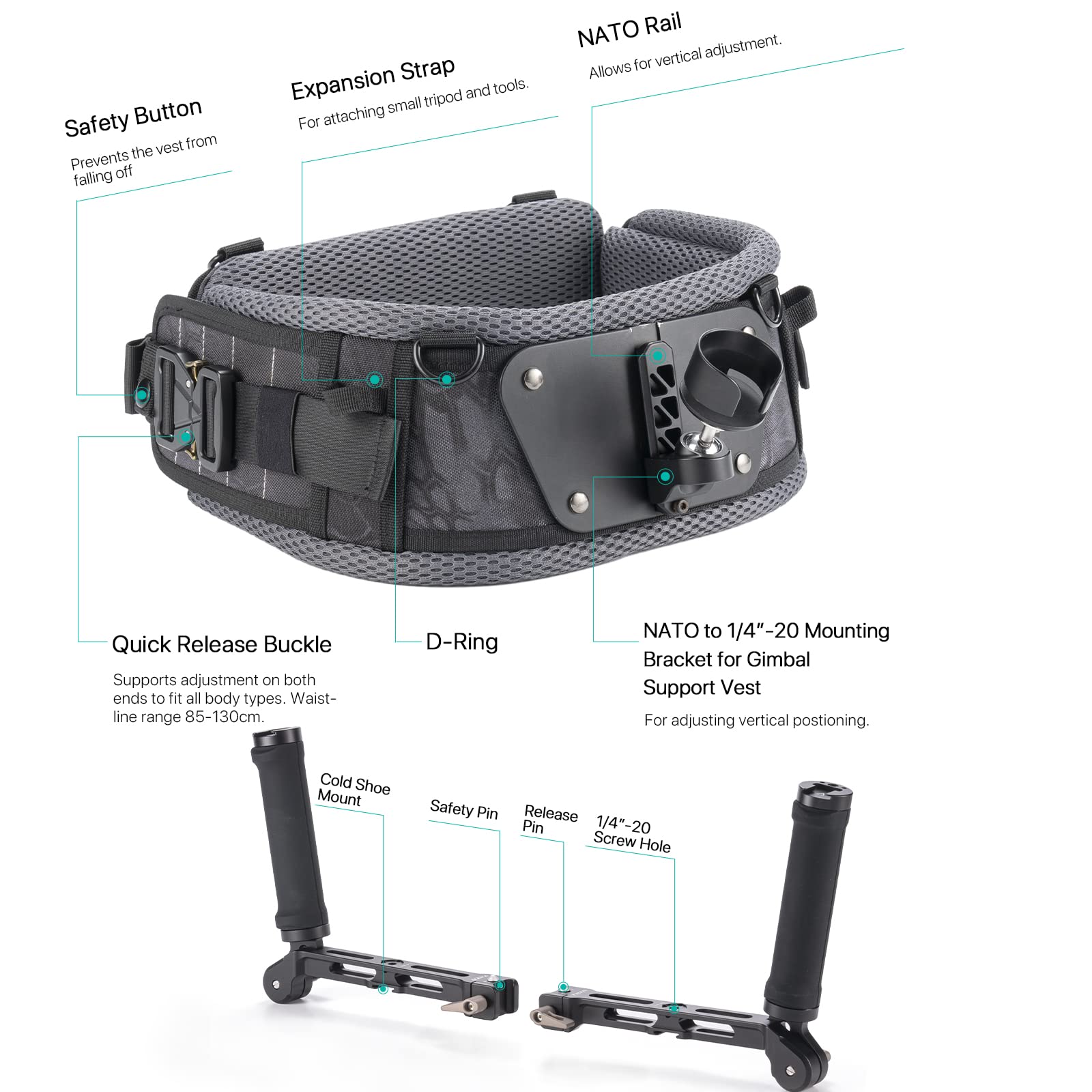 Tilta Dual Handle Gimbal Système support cardan léger à Double poignée Compatible avec Le cardan RS 2/RS 3 Pro/RSC 2/RS 3,avec Gilet de support de cardan,support à Double poignée GSS-T04-DHB2