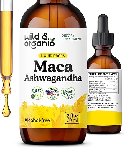 Suplemento de gotas de maca Ashwagandha  Extracto líquido de raíz de maca de Ashwagandha orgánica para hombres y mujeres  Apoyo al estado de ánimo