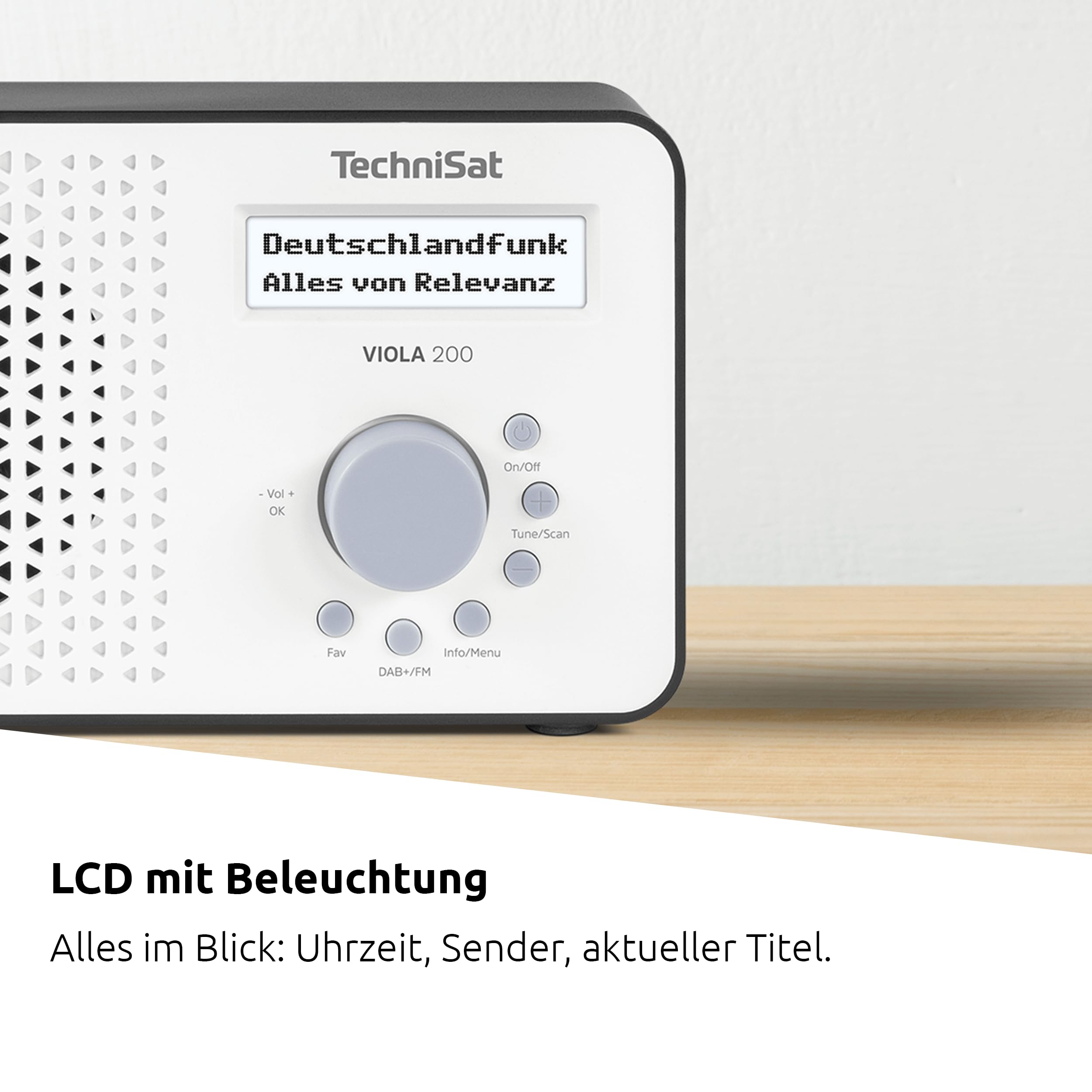 TechniSat Viola 200 - tragbares DAB+/UKW-Radio (mit LCD-Display, Teleskopantenne, Favoritenspeicher, Kopfhöreranschluss, Netz- & Batteriebetrieb, Mono-Lautsprecher, RDS, PLL) weiß/schwarz