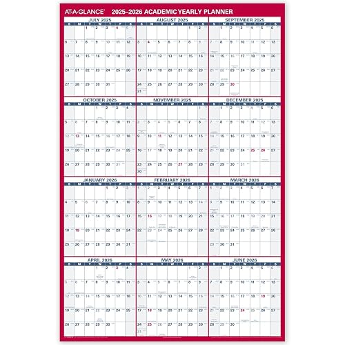 AT-A-GLANCE Erasable Calendar 2025-2026, Dry Erase Wall Planner, 48" x