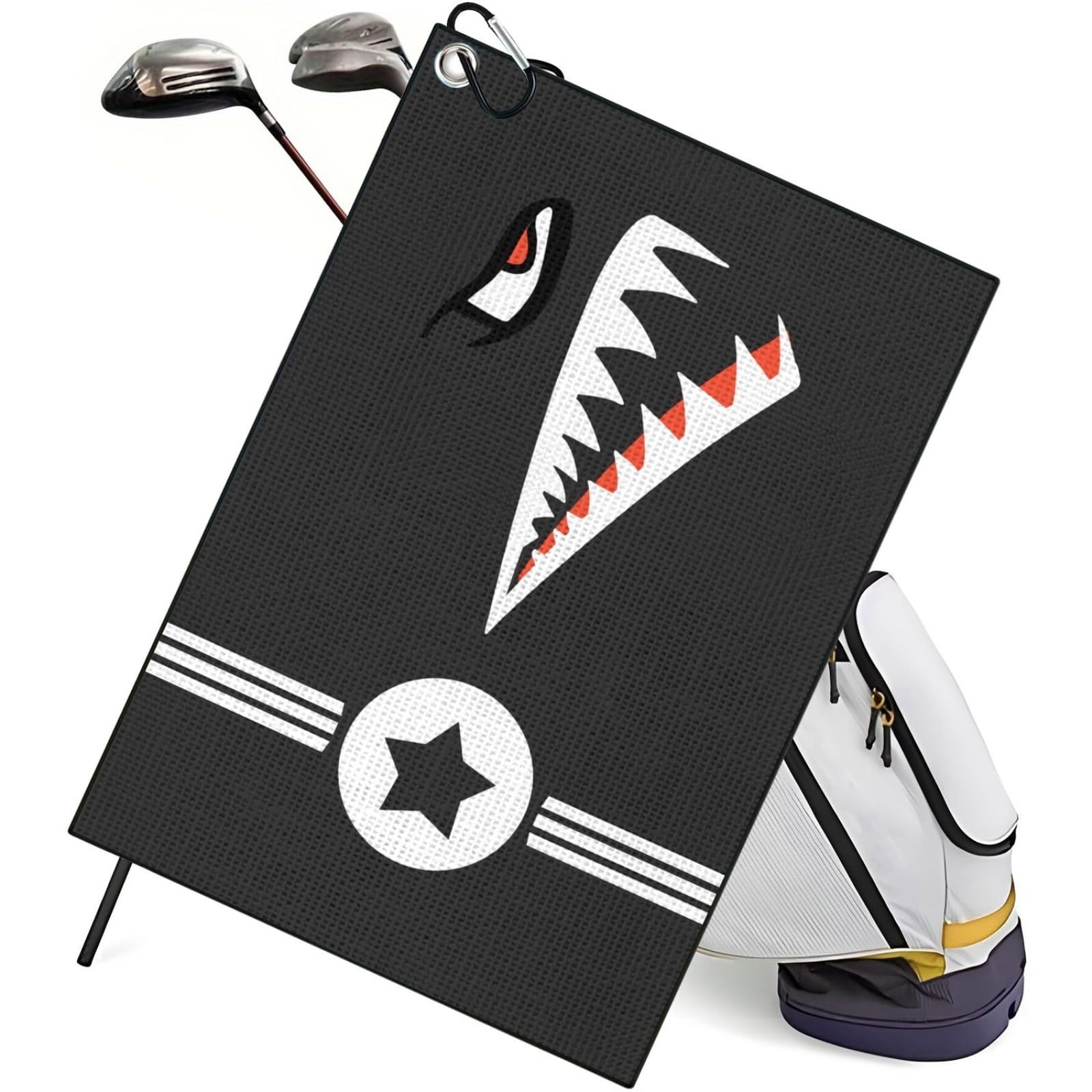Tukrkrs Men's One Color Shark Ocean Animal Print Microfiber Golf Towel With Aluminum Hook - 15.75"X23.62" Large For Surfers Beach Lovers - Quick Dry Absorbent For Clubs Balls