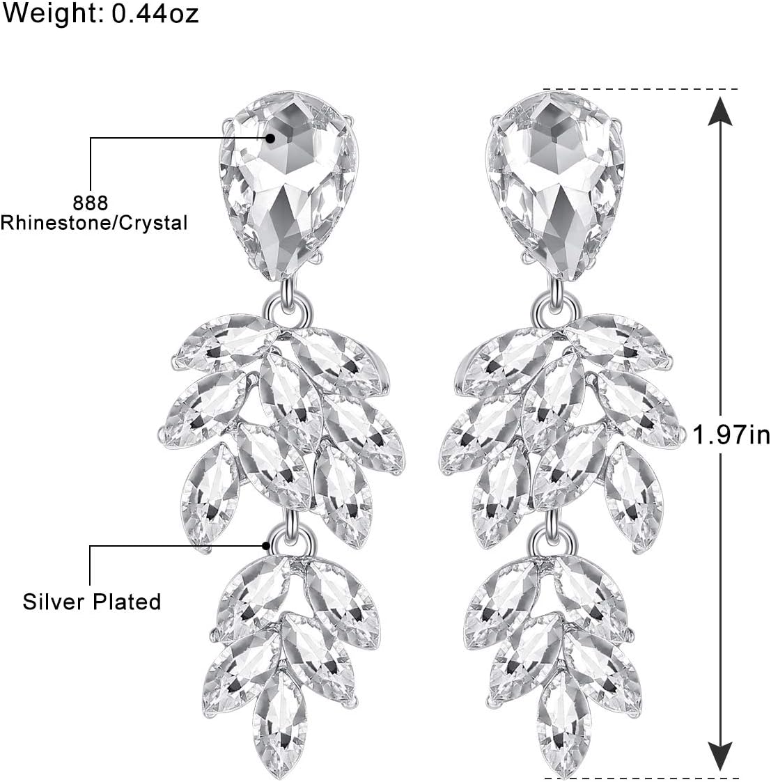 mecresh Silver/Champagne Leaf-Shape Marquise Crystal Chandelier Dangle Drop Earring for Women Wedding Party Gift - Image 4