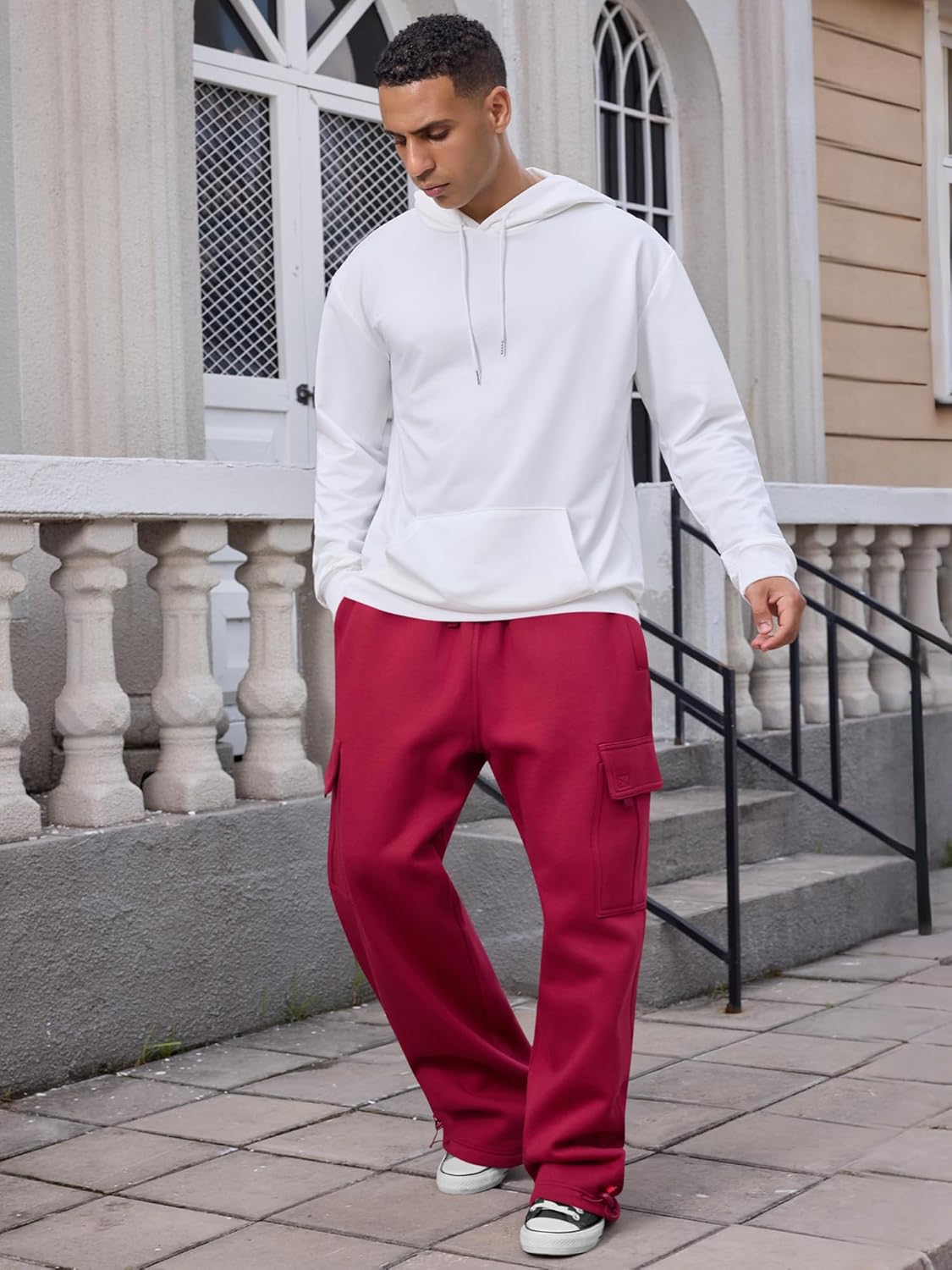 Men's Heavyweight Fleece Cargo Sweatpants Loose Fit Thick Wide Leg Sweats with Pockets - Image 2