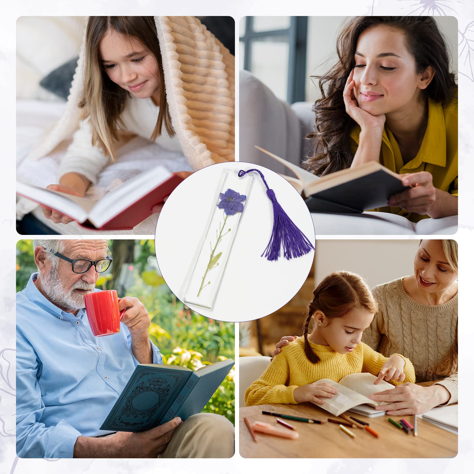 PROUSKY Lot De 2 Marque-pages De Fleurs Pressées - En Résine - Fleurs