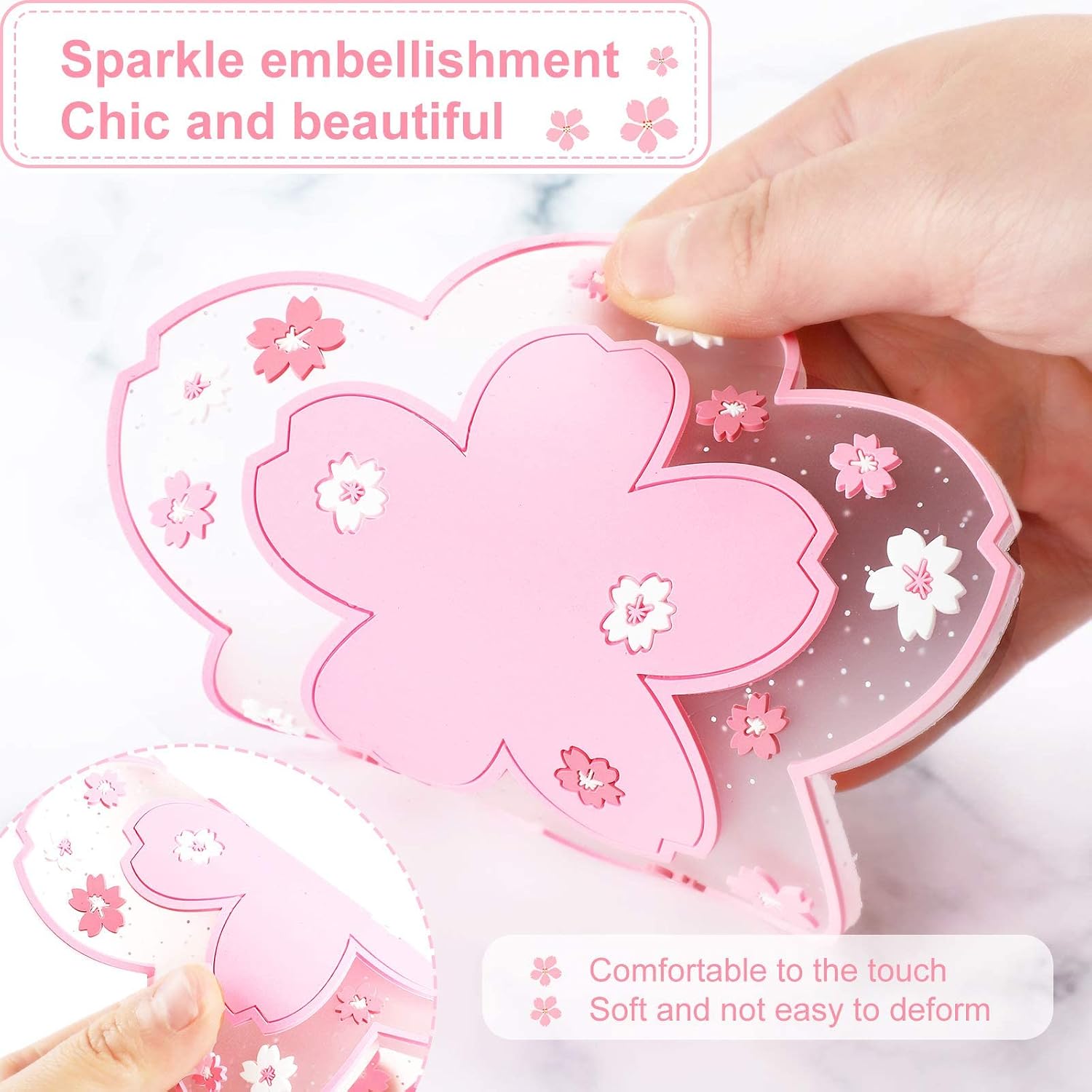 Sakura PVC Coaster Cherry Blossom Cup Coaster Anti-Skid Insulation Coaster for Beer, Coffee, Tableware Tea (4, 4.5 Inch)