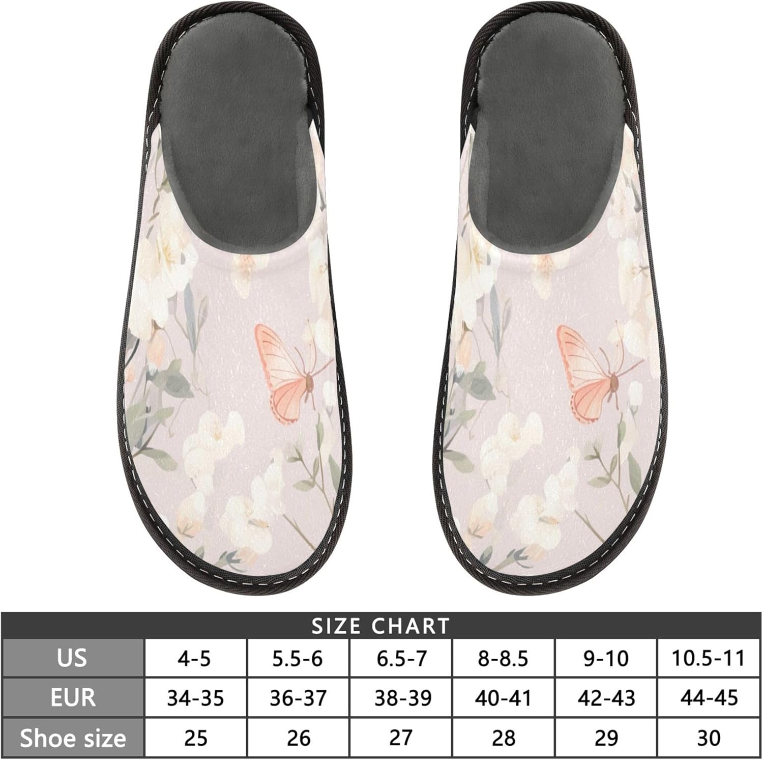 Flower Butterfly House Slippers – Cozy Fuzzy Slippers for Guests, Washable & Disposable, Perfect for Shoeless Home, Spa & Hotel Use A111259