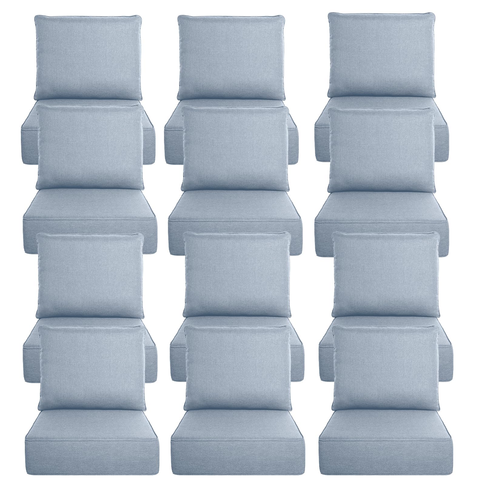 Luxury 6" Thick Outdoor Cushion Set 12 - 22x24 Patio Furniture Cushions with 28D High-Density Foam, Water-Resistant &amp; Fade-Resistant Fabric, Removable Covers for Patio Furniture Sofa Couch -Baby Blue