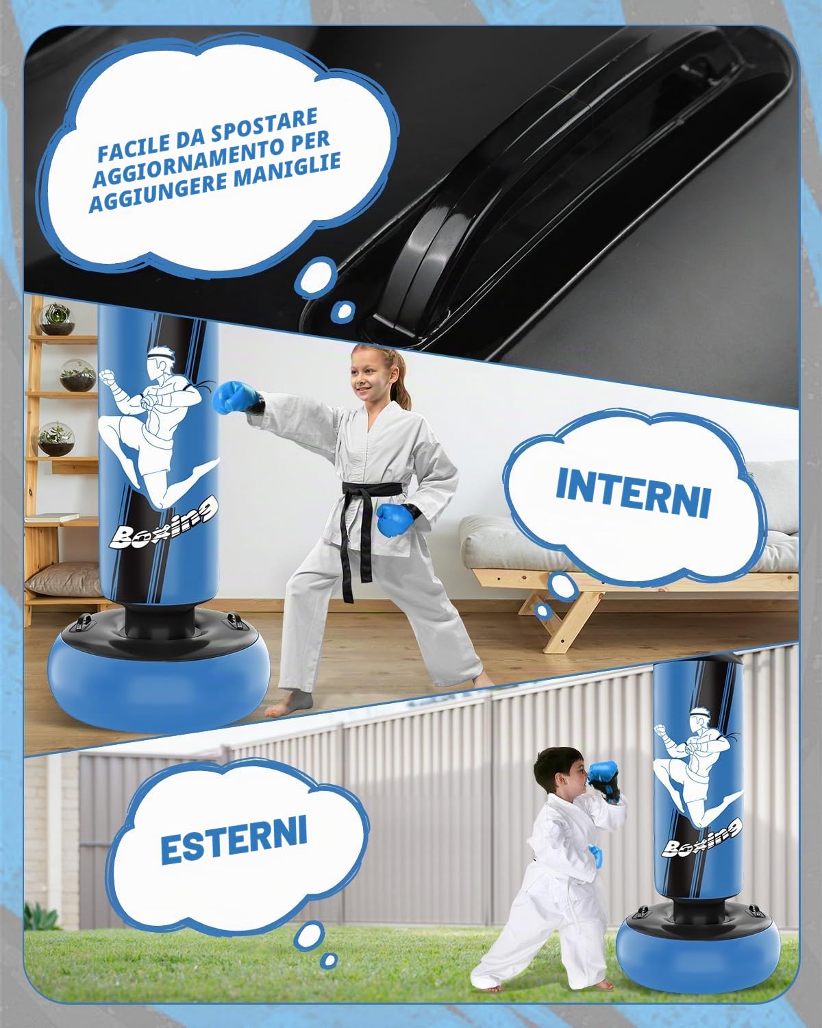 NZQXJXZ Sacco da Boxe Bambini- 165cm Gonfiabile con Guantoni da Sacco Boxe per la Pratica di MMA Karate Taekwondo e per Alleviare l'energia di Pent Up Pugilato