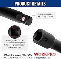 Vista 4 de WORKPRO Juego de extensión de enchufe de impacto de 18 piezas, incluye adaptadores de enchufe, juego de extensión de trinquete, barra de extensión