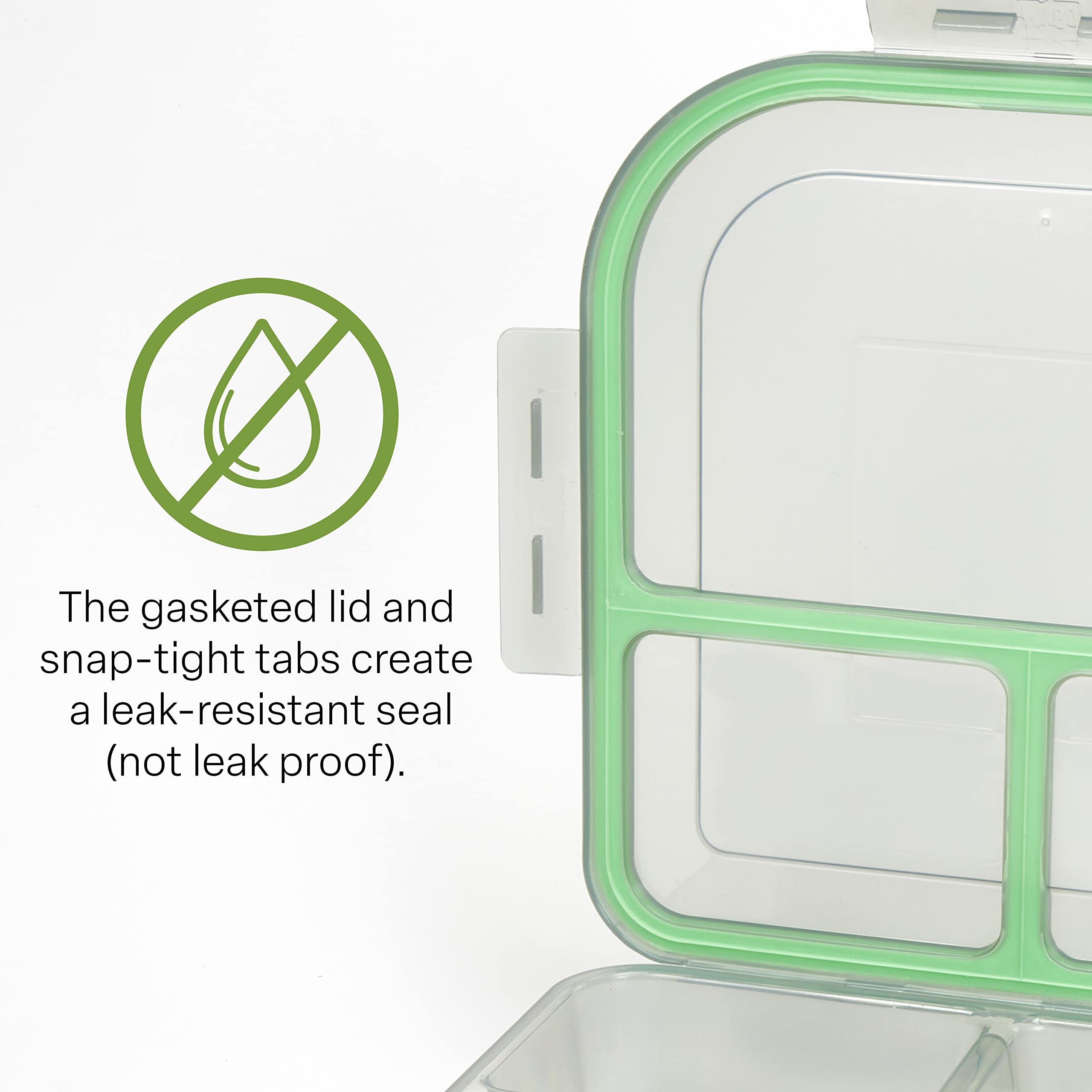 MyGo Container Grandes contenedores para alimentos de 3 compartimentos, paquete de 3, 9-3/8" x 9-3/8" x 2-1/2", reutilizables, apto para microondas, certificado NSF, humo/verde