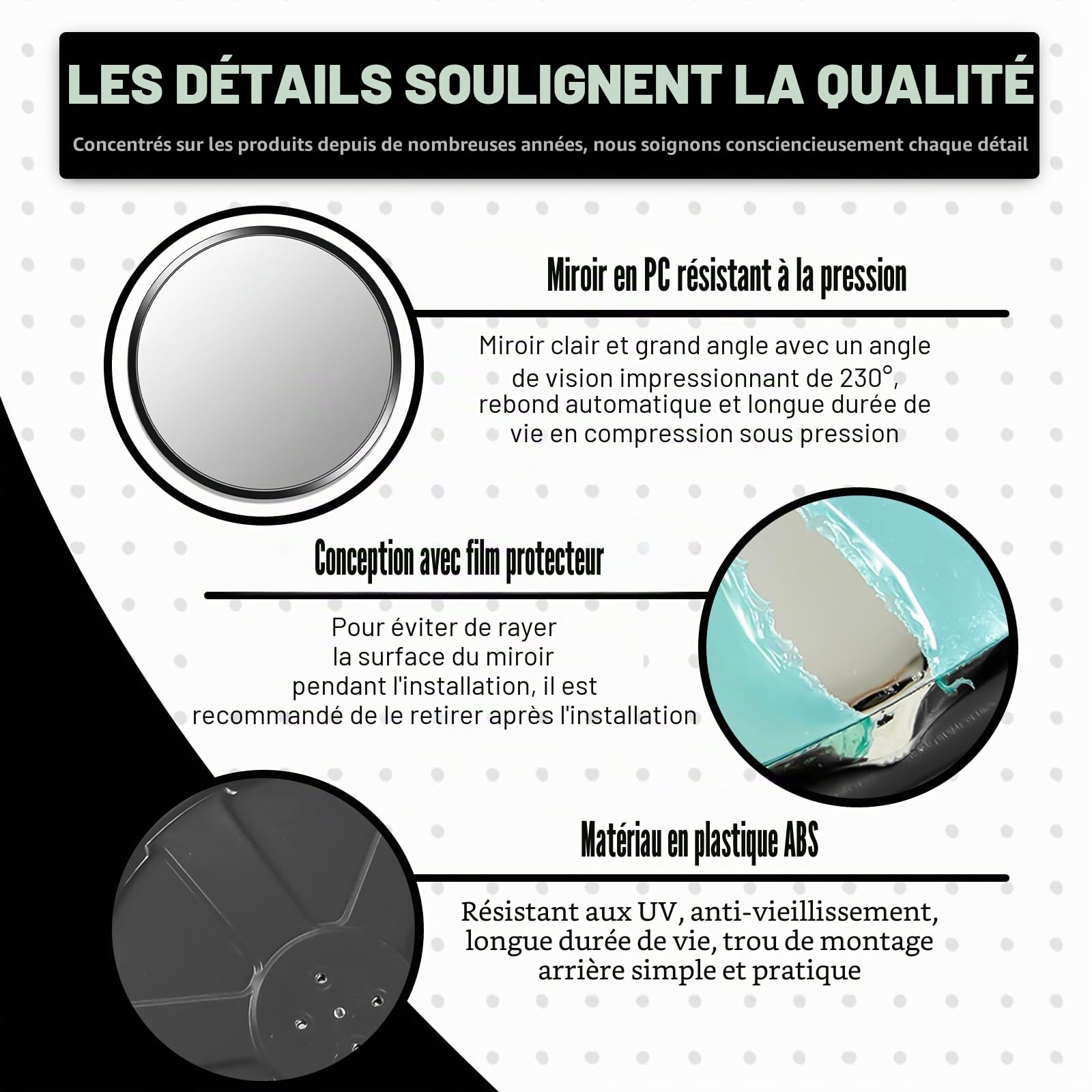 Miroir de circulation : miroir convexe de 30 cm, grand angle, rond, parabolique, miroir panoramique pour garage, trafic, allée, cour, entrepôt, utilisation en extérieur et en intérieur, noir