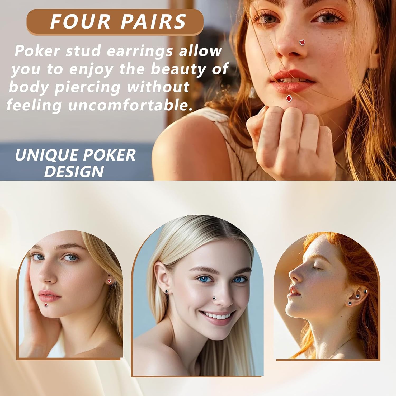 8Pcs 16G Poker medusa piercing jewelry Stainless Steel Lip Stud Labret Piercing lip conch studs snake bite Cartilage Daith Earrings for Women Men - Image 3