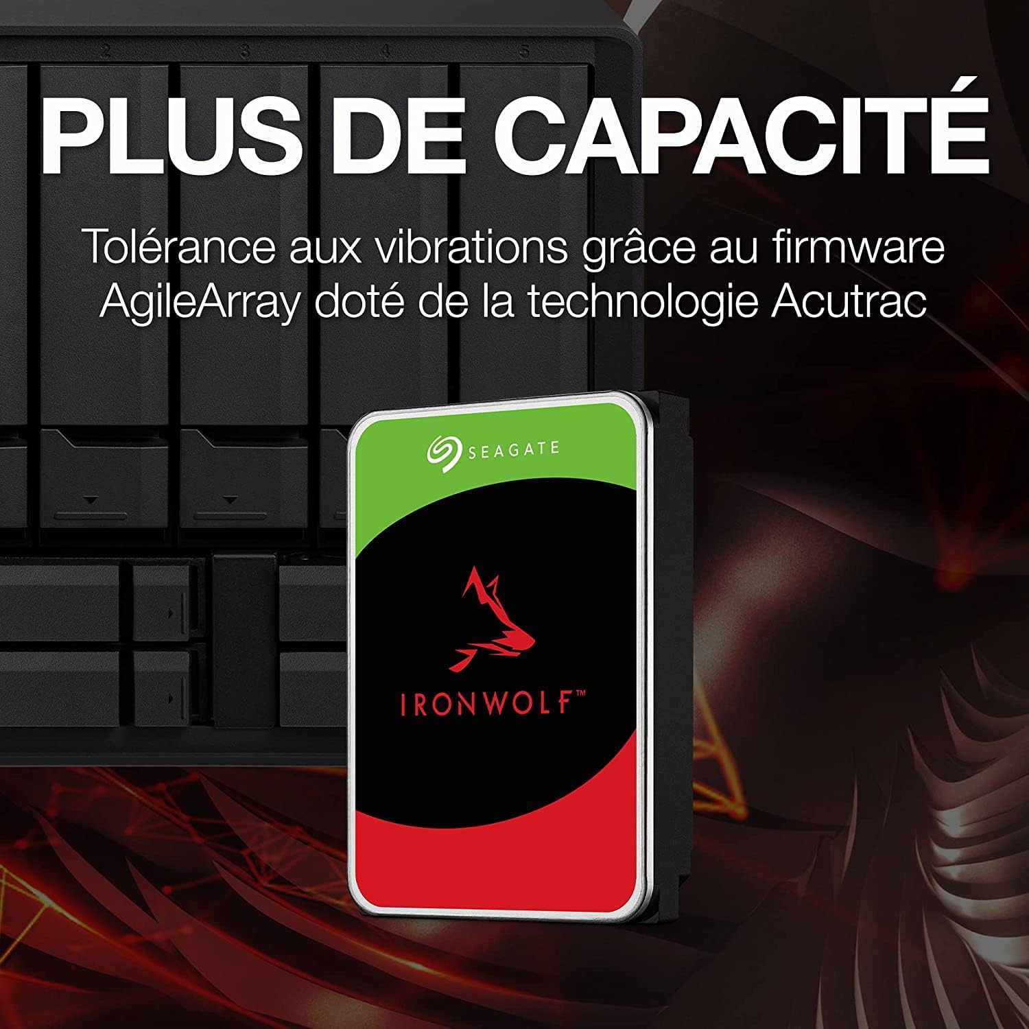 Seagate IronWolf 8 to, Disque Dur Interne NAS HDD, CMR 3,5' SATA 6 Gbit/s 7 200 TR/Min, 256 Mo de mémoire Cache, pour NAS Raid, Ouverture Facile