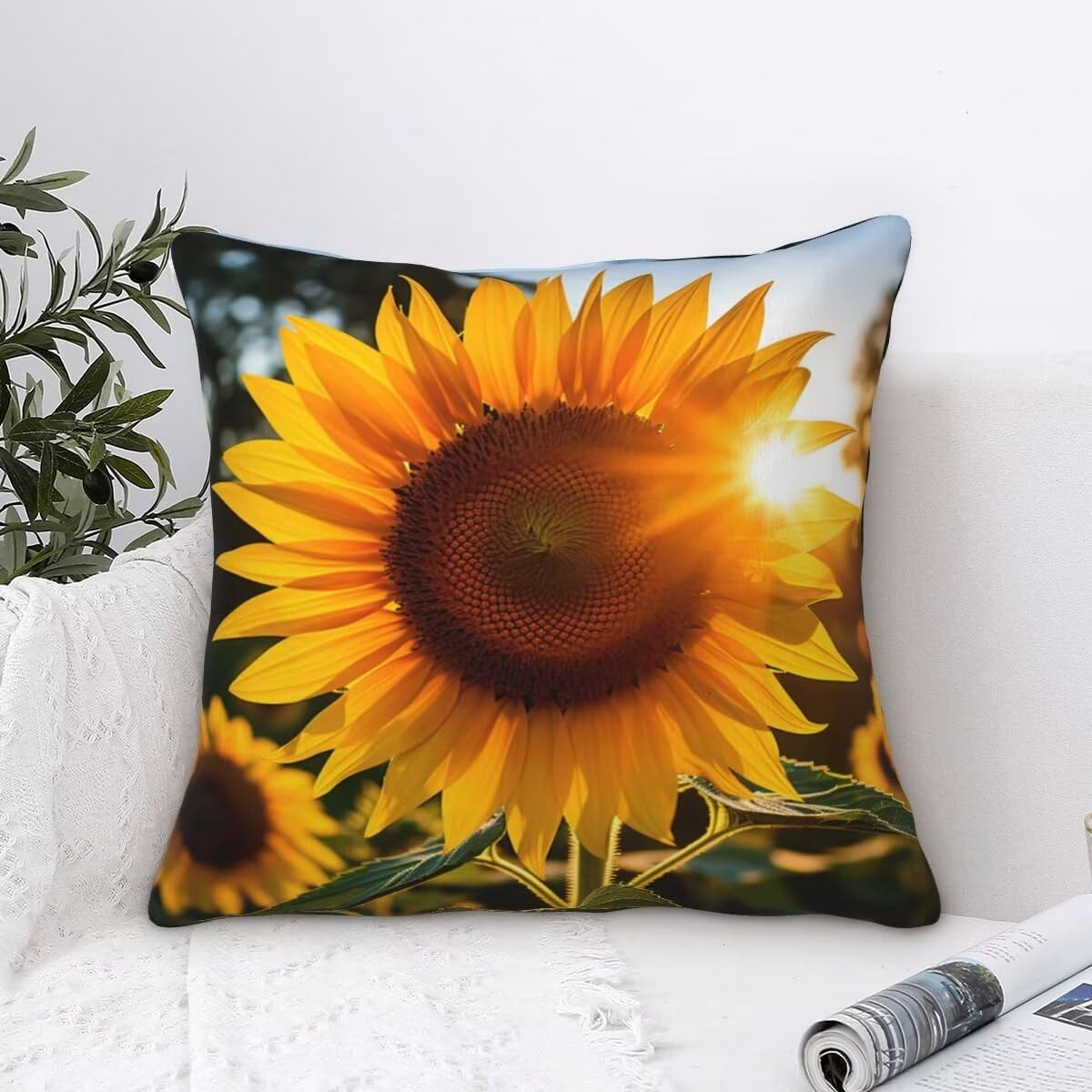 Federe Cuscini Divano 65x65 cm Set di 2 in Velluto Copricuscini Divano, Federe Cuscini Girasole Giallo Decorativi Cuscini per Divano, Federe Cuscino per Soggiorno, Camera da Letto Room Decor -TR218