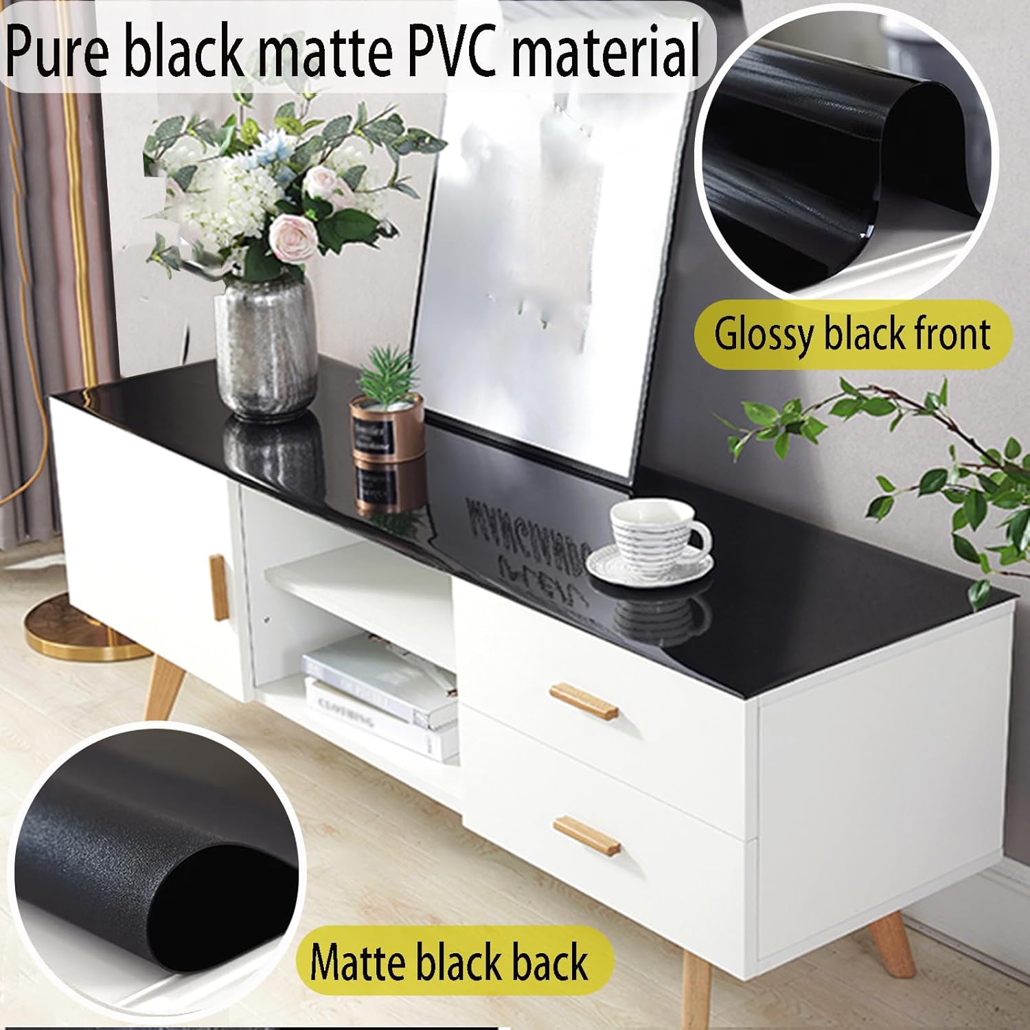 Black PVC Table Cover Protector Waterproof,1.5 mm Plastic Desk Pad Mat,16x55Inch Large Heat Resistant Vinyl Table Top Protector for Dining Room Tables,Office Desktop,Dresser Easy Cleaning