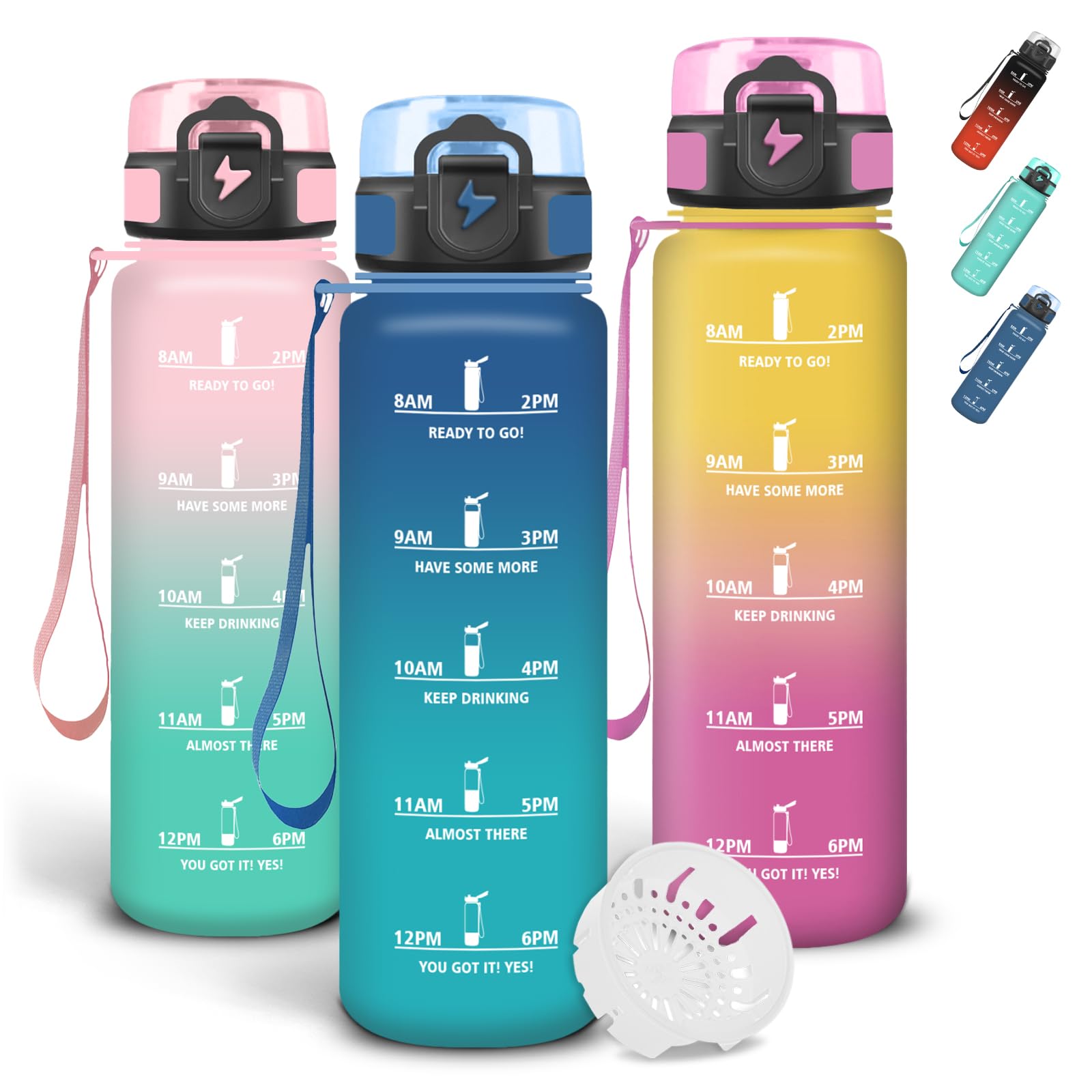 Grsta Leakless Water Bottle, 1 Litre Gym Water Bottle, Easy to Carry, Motivational Water Bottles with Time Marker, Graduated Bottle for Outdoor, Bicycle, Coffee Te