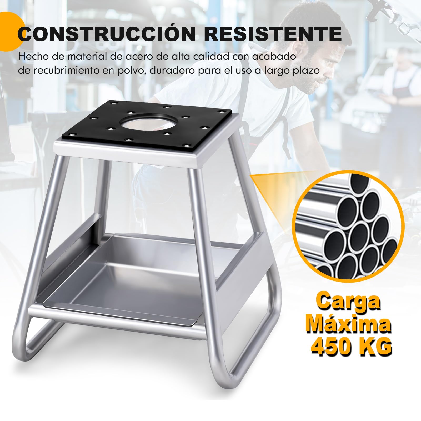 COSTWAY Soporte Elevador de Moto, Elevador Moto de Metal Resistente Con Bandeja de Aceite Extraíble Incluida y Parte Superior Antideslizante, Para Mantenimiento y Reparación, Capacidad de 450 KG