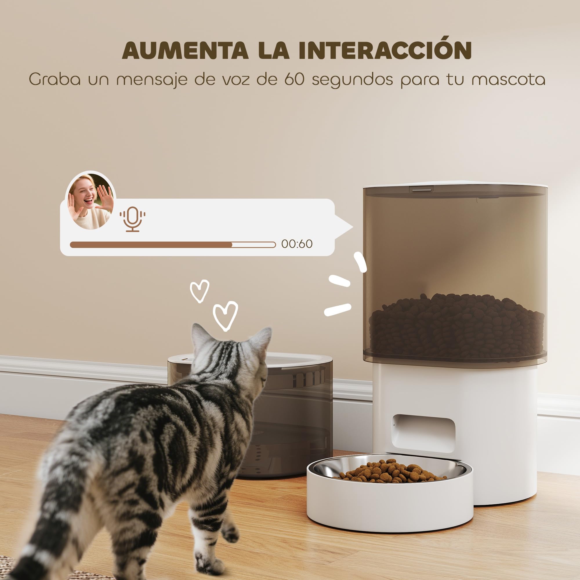 PawHut Comedero Gato Automático Dispensador Comida Gatos Perros de 3L con Control de App 1-10 Comidas al Día Filtros y Luz LED Juego de Comedero y Bebedero Automático Silencioso con Cable USB o Pilas