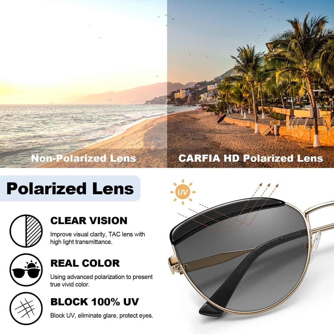 CARFIA Matal Acetate Cateye Polarized Sunglasses for Women UV Protection CA5382