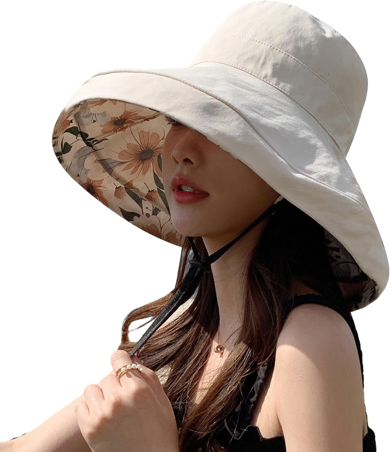 HUAMULAN Women Summer Sun Hat Wide Brim Wired Edge Floral Beach Bucket Hats Reversible Foldable Travel UV Protection Lady Hat