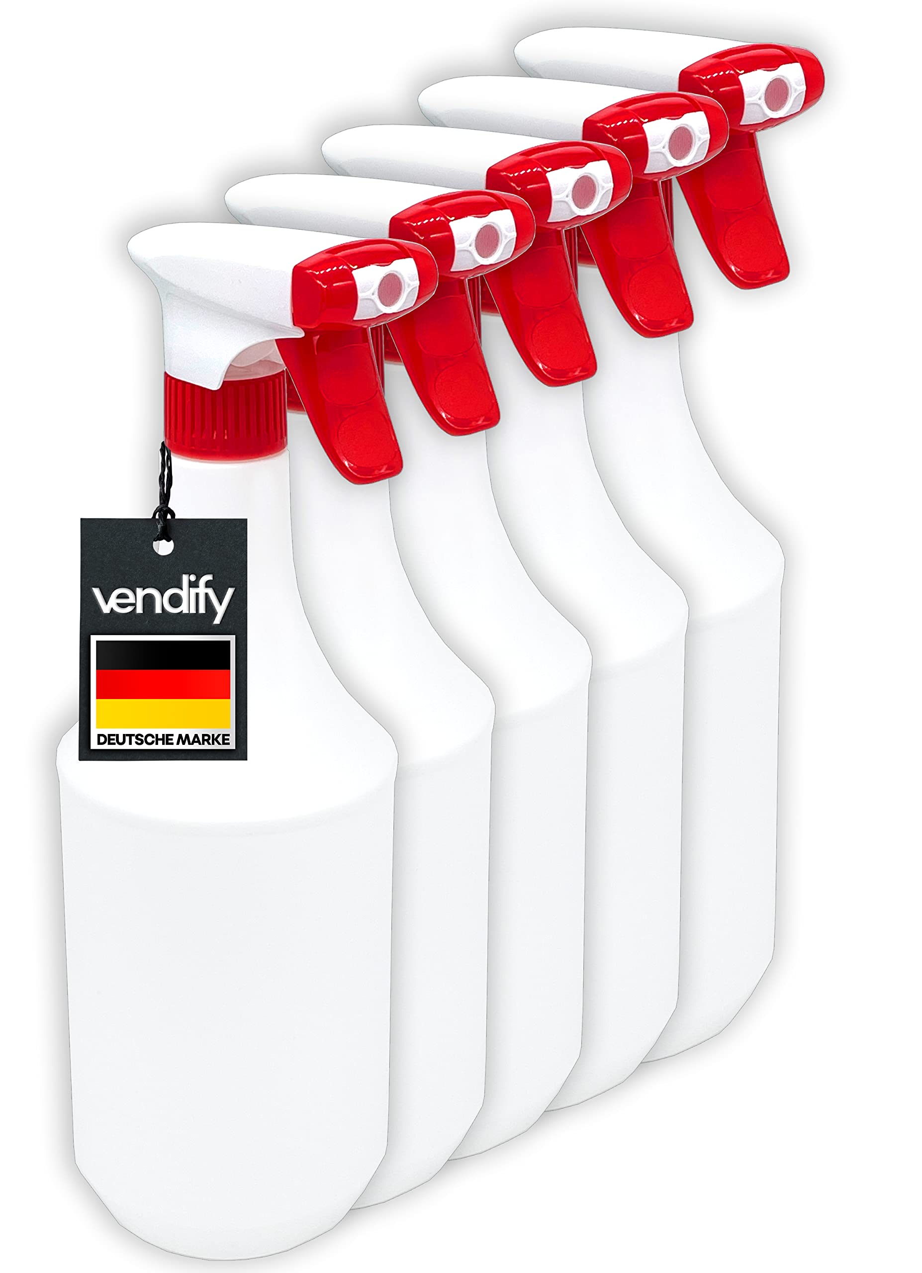 5x Sprühflasche 1 Liter / 1000 ml mit Schaum Düse - Leer ohne Label - Premium Qualität - 1l groß nachfüllbar Spray Bottle Fein Zerstäuber für Reinigungsmittel
