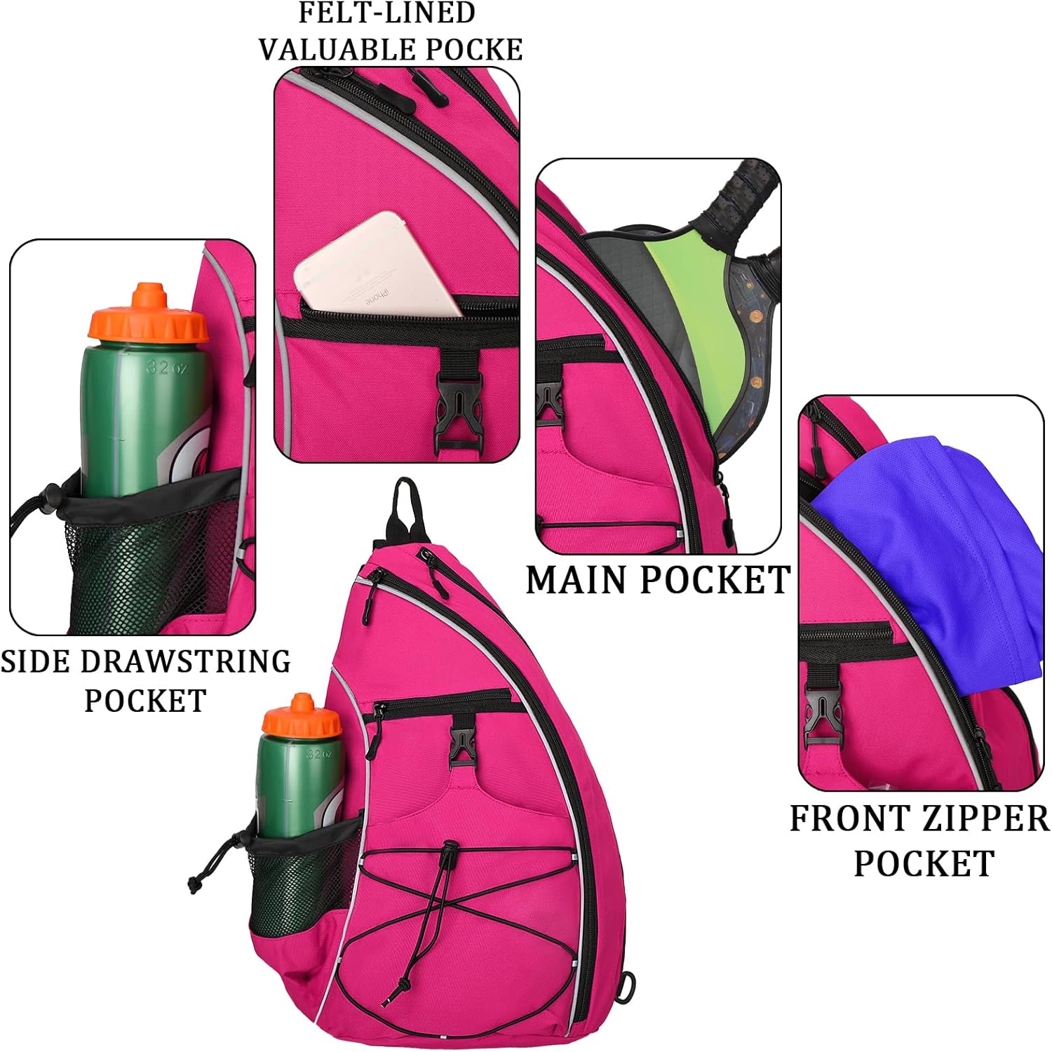 Goloni Pickleball Bag for Women,Mens Pickle ball Backpack,Lightweight Sling Bag with Fence Hook,Large Capacity,Safety Pocket - Image 5