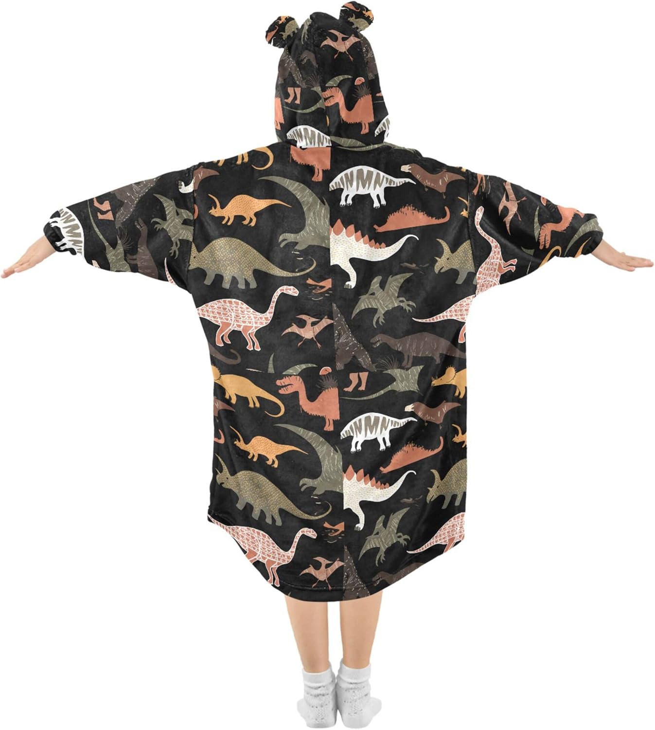 Dinosaur Dino Kids Wearable Blanket Hoodie with Pocket and Sleeves for Toddlers, Cute Hoodies 3-14 Year Girls Boys