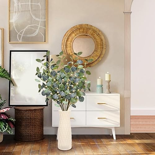 Miniatura 6 de unlemoni 6 tallos de hojas artificiales de eucalipto de otoño, decoraciones de otoño, ramas de eucalipto falsas de seda, hojas de otoño para