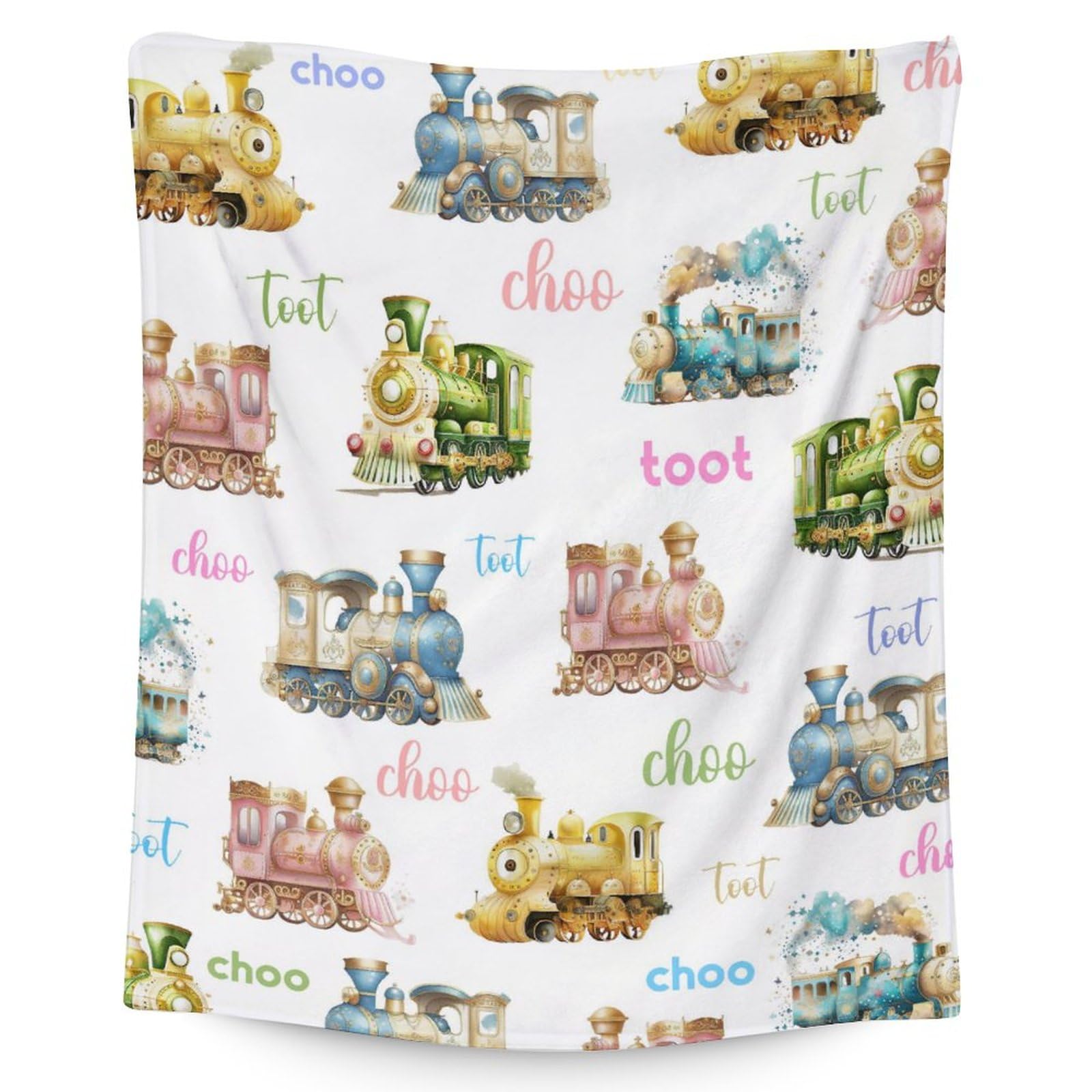 Train Blanket for Boys - 50x60 Inches Throw Size - Soft Fuzzy Plush Throws Gifts - White Cute Throw Blanket for Bed, Couch &amp; Sofa