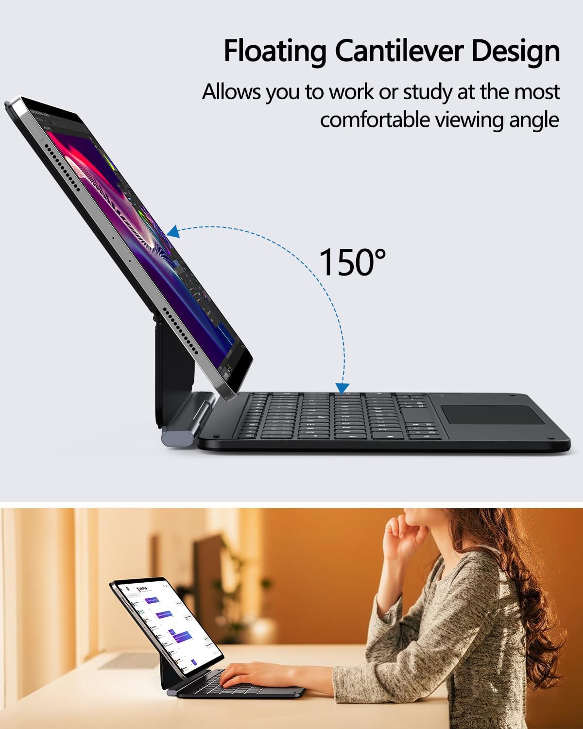 ORDA iPad Pro 11 inch Case with Keyboard(4th/3rd/2rd/1st Gen),iPad Air 11 inch Case with Keyboard M3,M2(2025/2024) Air 5th/4th Gen Magnetic Floating Cantilever Stand,Ultra-Slim,Multi-Gestures Trackpad
