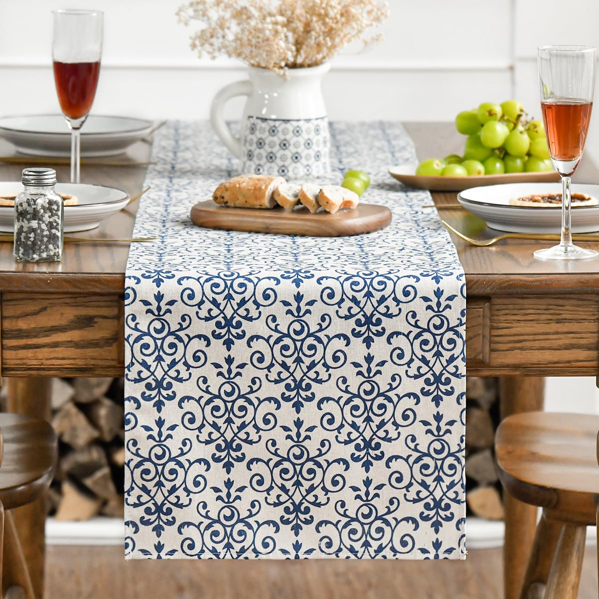 Artoid Mode Retro Floral Toile Textures Chinoiserie Cotton Table Runner Artoid mode retro floral toile textures chinoiserie cotton table runner