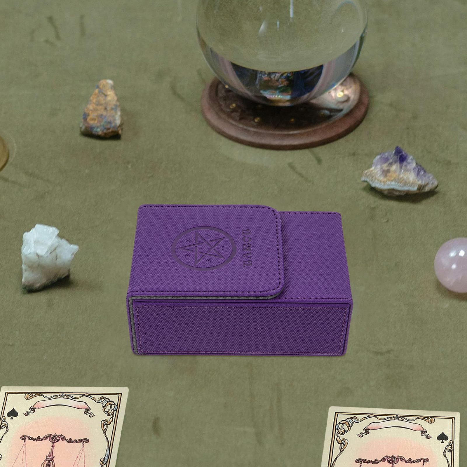 Custodia Portatile con Coperchio dei Tarocchi in PU Porpora Carte
