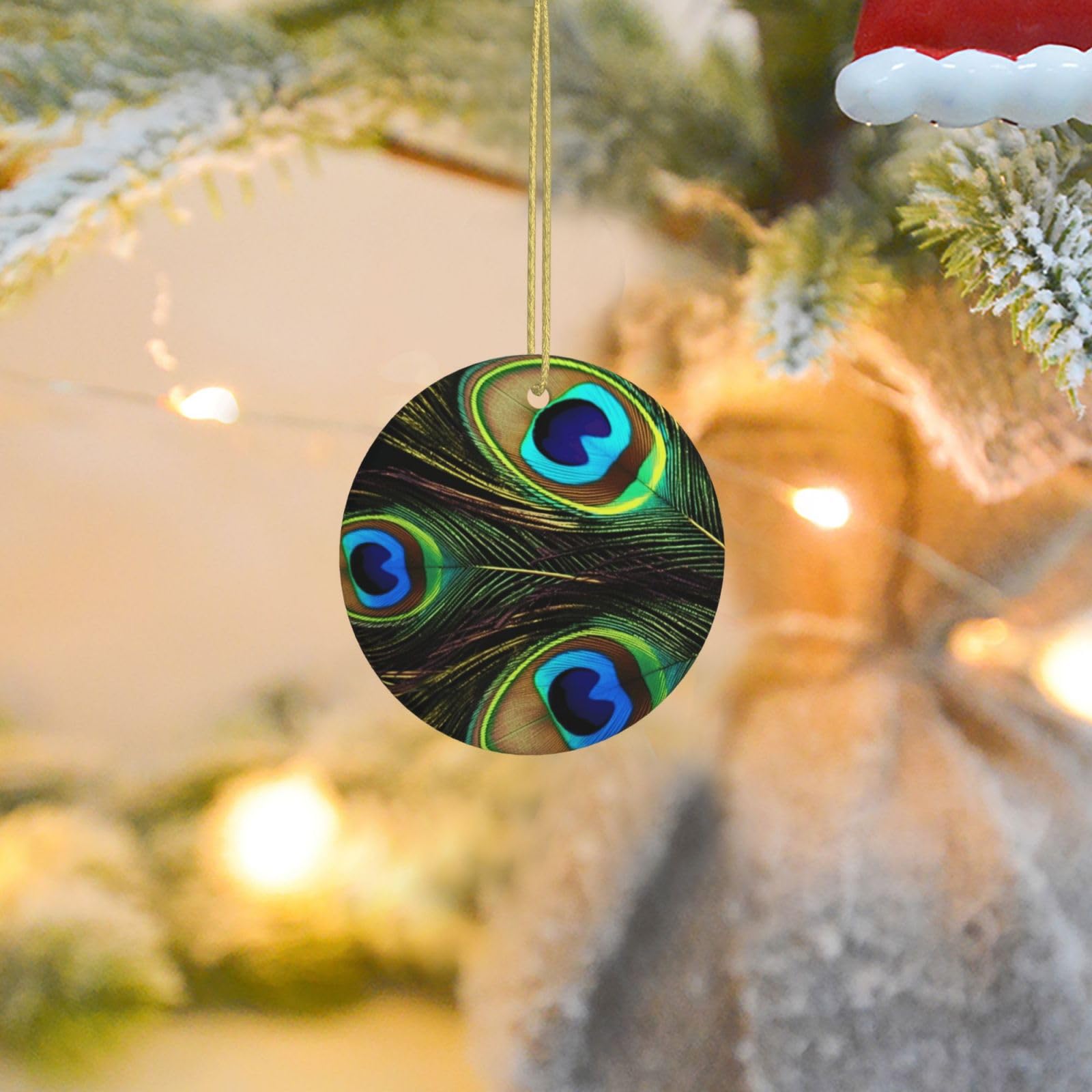 2025 Christmas Tree Decoration Hanging Round Ornament Peacock Feathers Ceramic Ornaments Christmas Tree Decorations Round Pendants for Xmas Tree Winter New Year Party Supplies
