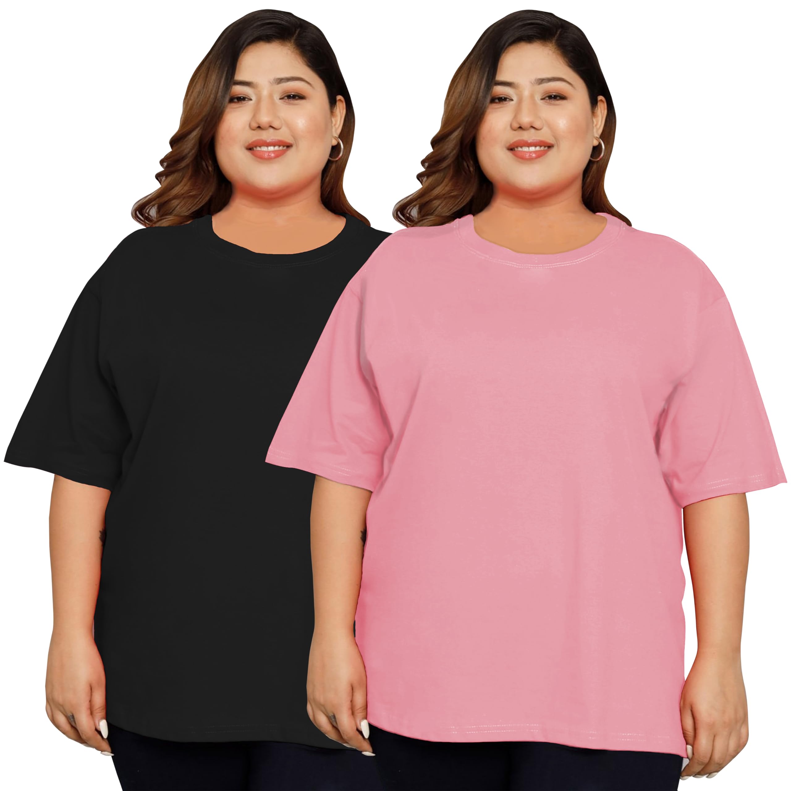 Elite Soul Womens Plus Size Oversized Baggy Fit Drop Shoulder Cotton T-Shirt | Combo Pack of 2, Half Sleeves, Korean Style Casual Wear (XL, 2XL, 3XL, 4XL, 5XL)-picture-17
