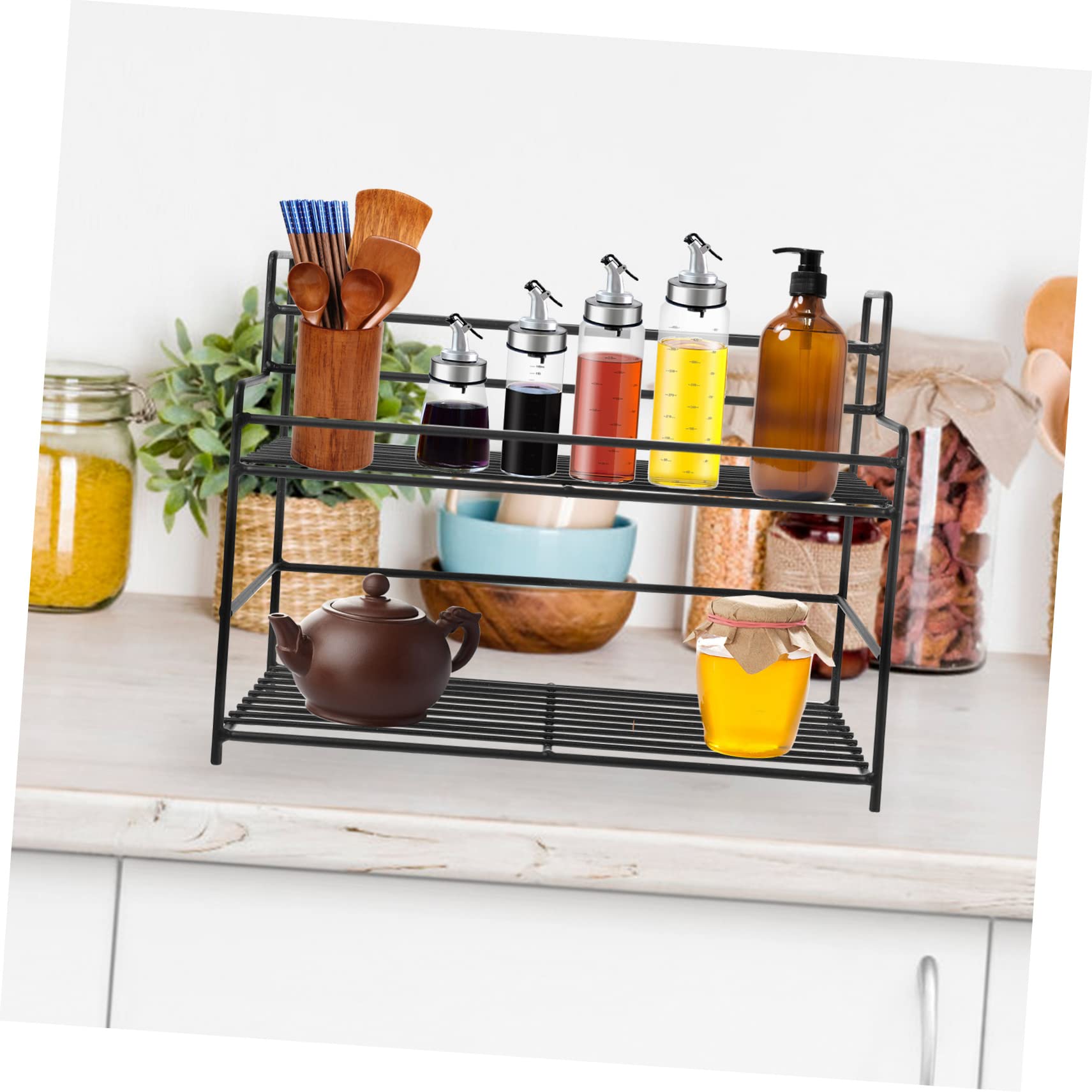 Cabilock Étagère à Épices Cuisine en Acier Inoxydable Noir, 3 Niveaux, Résistance Élevée et Grosse Capacité de Charge, Organisateur pour Pantries Cuisine Domestique