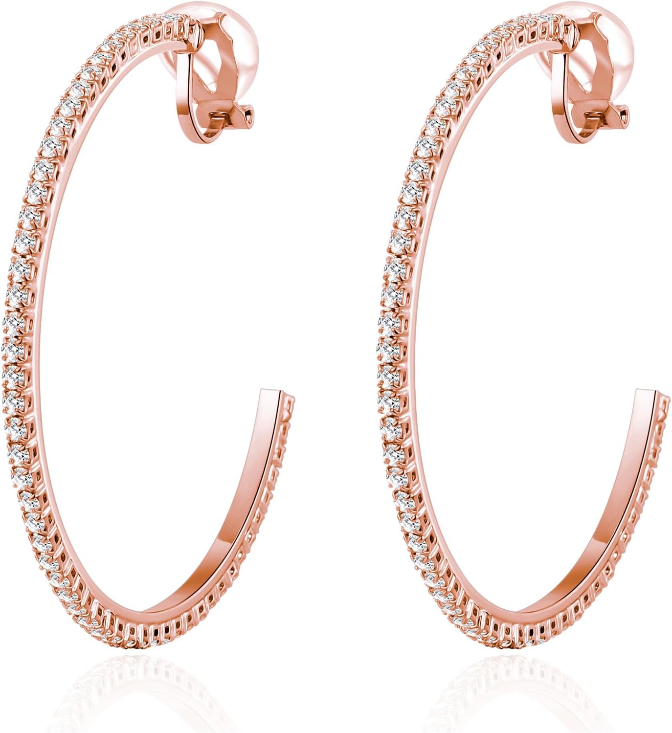 YOQUCOL 4.3CM(1.7in) Clip On Hoop Earrings Cubic Zirconia Non Pierced Ears Hoops for Women
