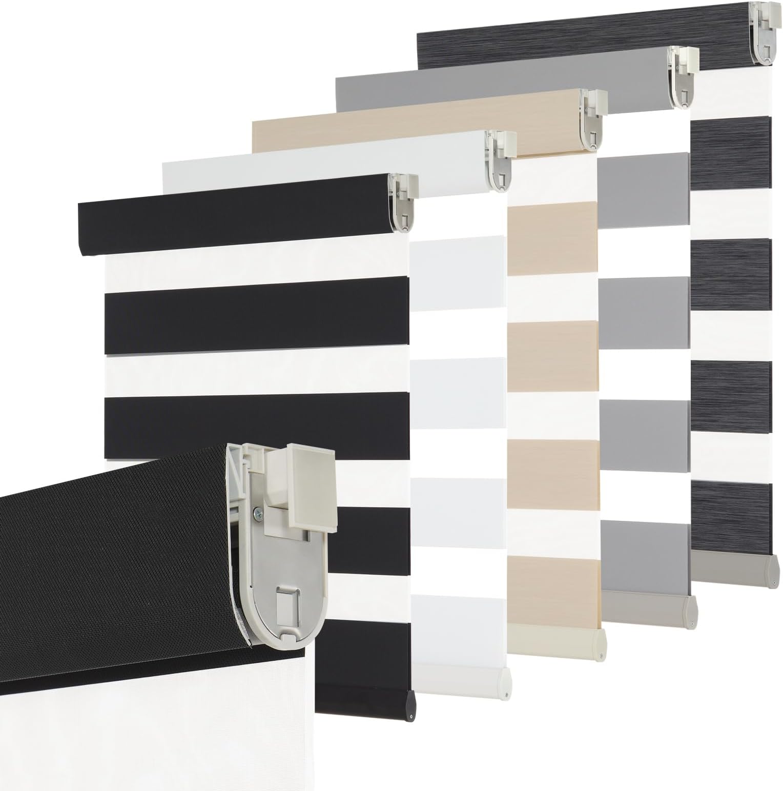 Persilux No Drill No Tool Zebra Blinds Dual Layer Privacy for Day and Night Window Blinds Light Filtering Cordless Shades for Windows,Easy to Install Thermal Insulated,Black,72" W x 48" H