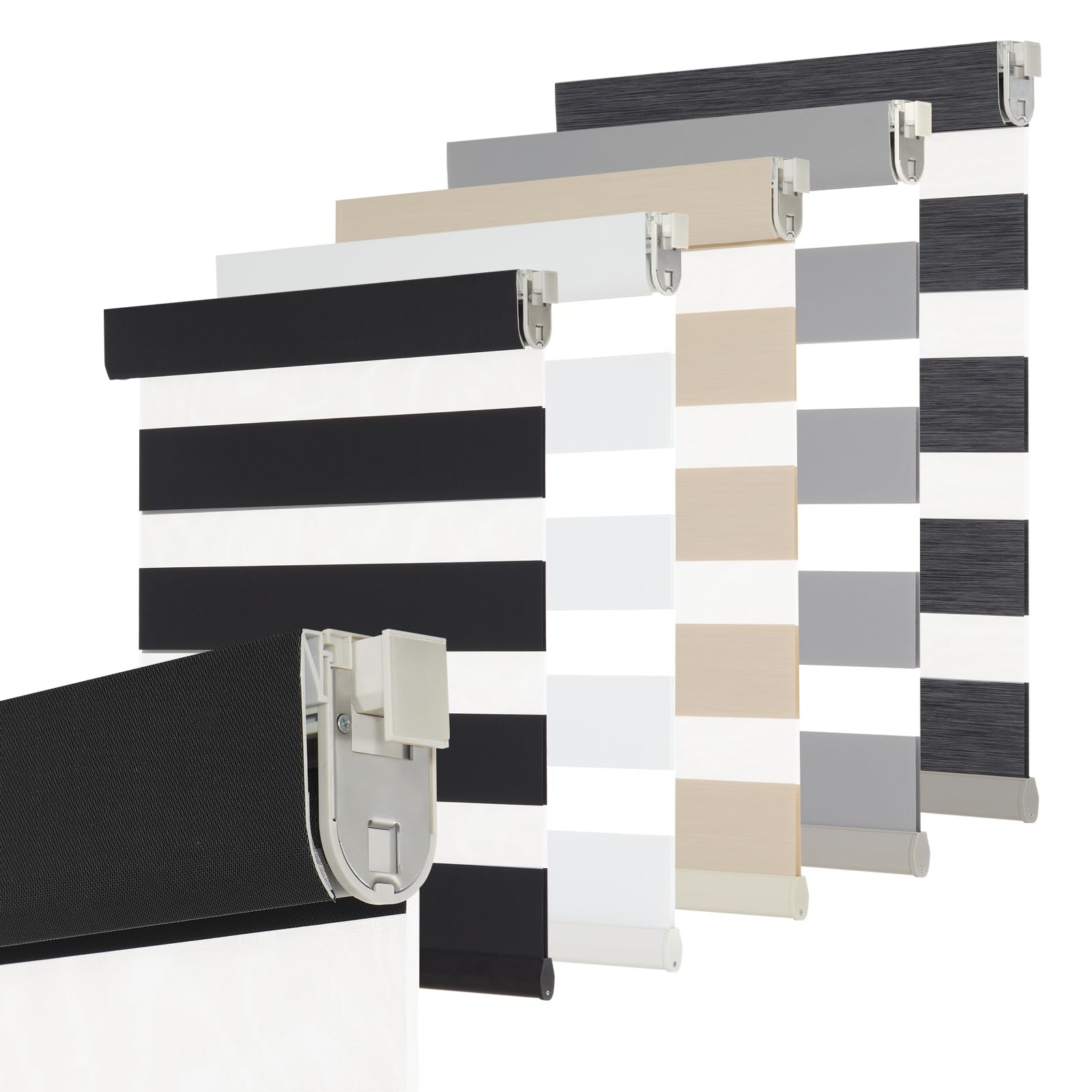 Persilux No Drill No Tool Zebra Blinds Dual Layer Privacy for Day and Night Window Blinds Light Filtering Cordless Shades for Windows,Easy to Install Thermal Insulated,Black,72" W x 48" H