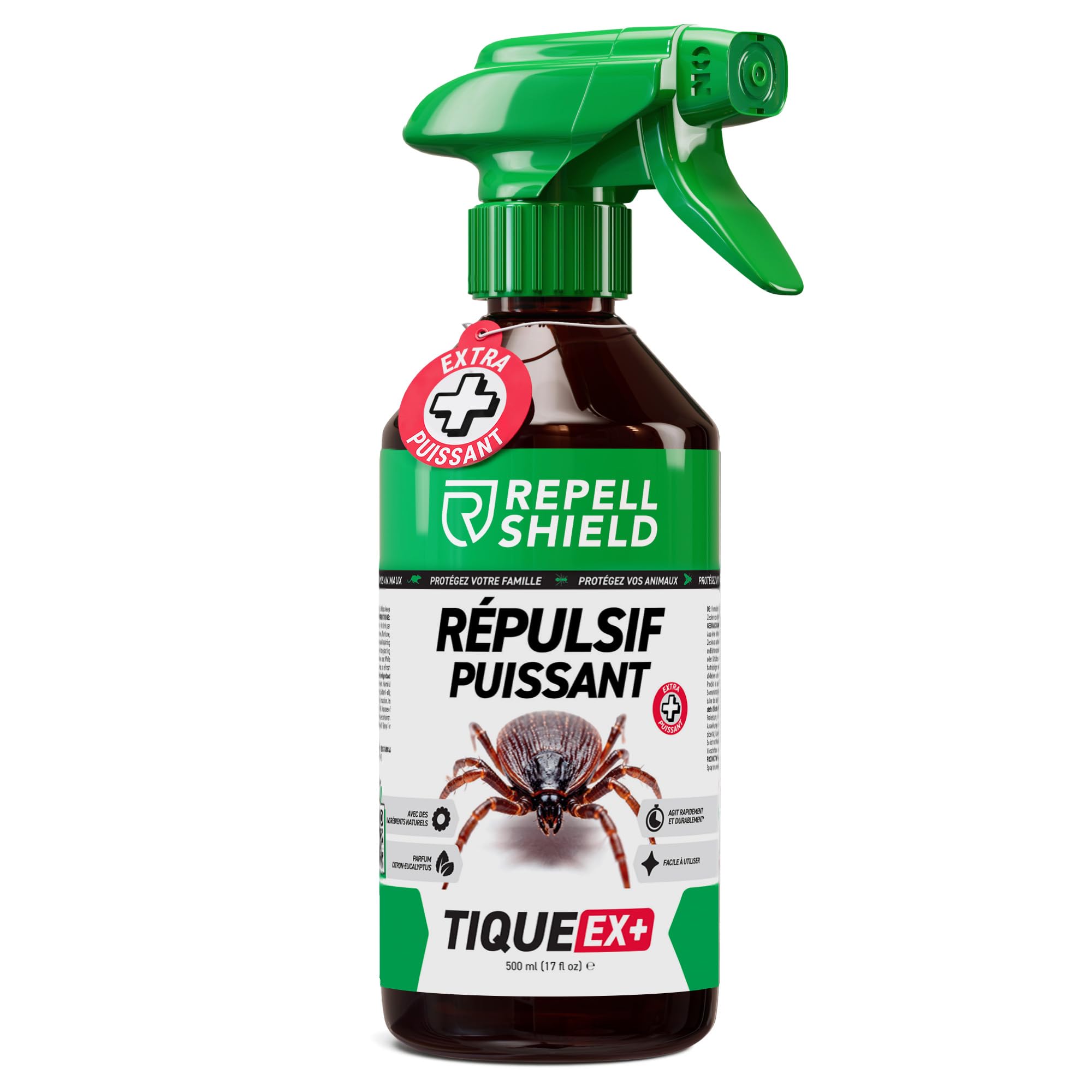 RepellShield® Spray Anti Tique Humain -500ml- Protection Cutanée & Textile - Non Tachant - Usage Intérieur & Extérieur - Solution Multi-Usage Anti Tiques avec Extrait de Chrysanthème