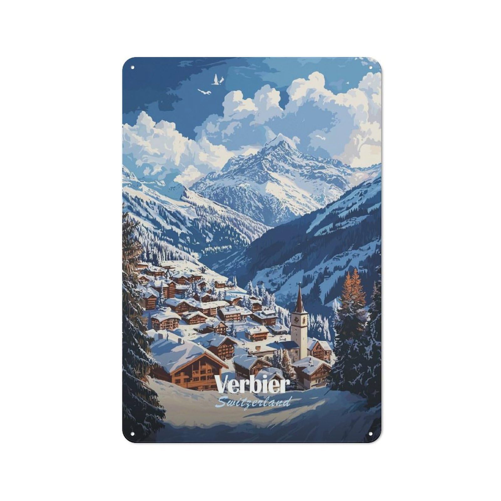 Verbier Switzerland Mountain Village Retro Metal Wall Decor 30x20cm, Vintage Metal Sign for Cafe, Pub, Workshop Or Home Bar