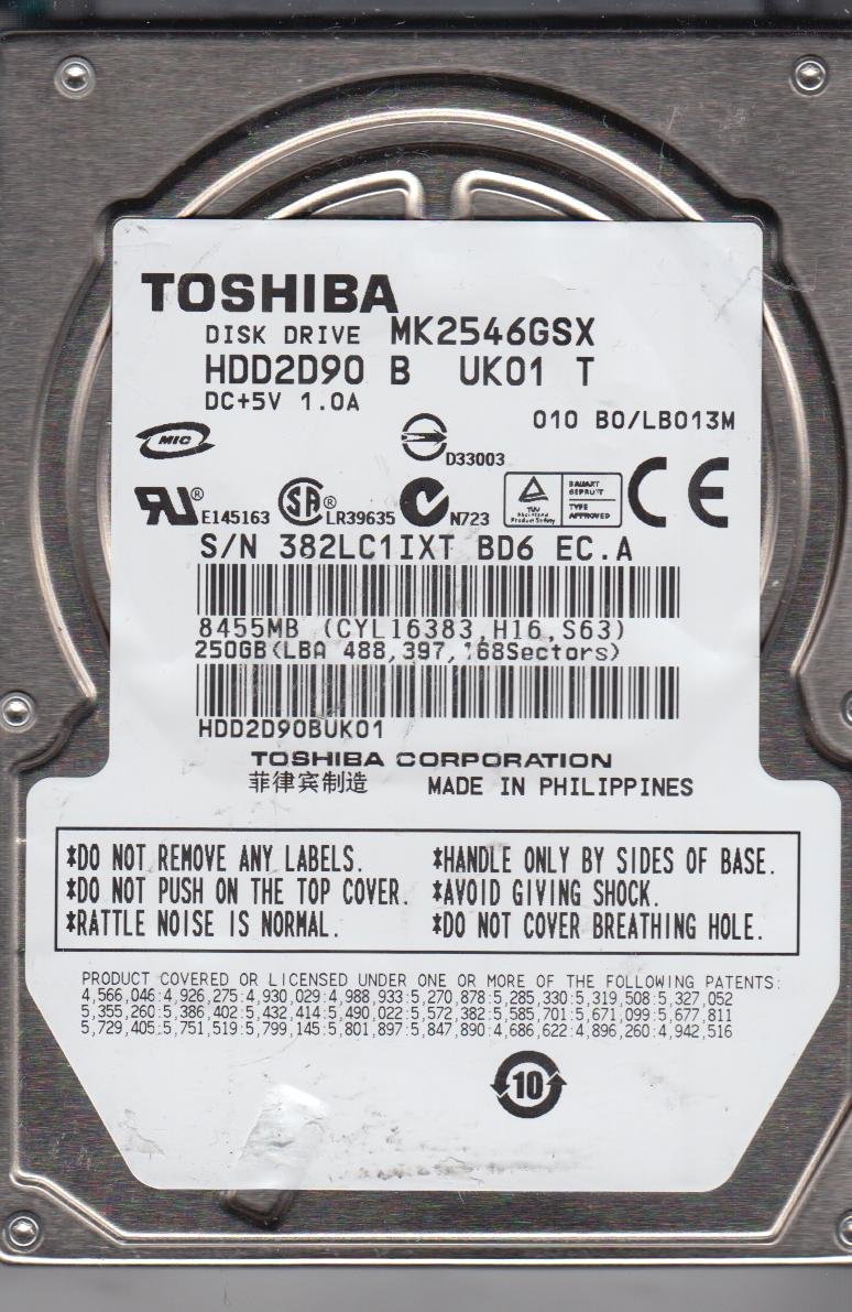 Amazon.co.jp: MK2546GSX、HDD2D90 B UK01 T、東芝 250GB SATA 2.5