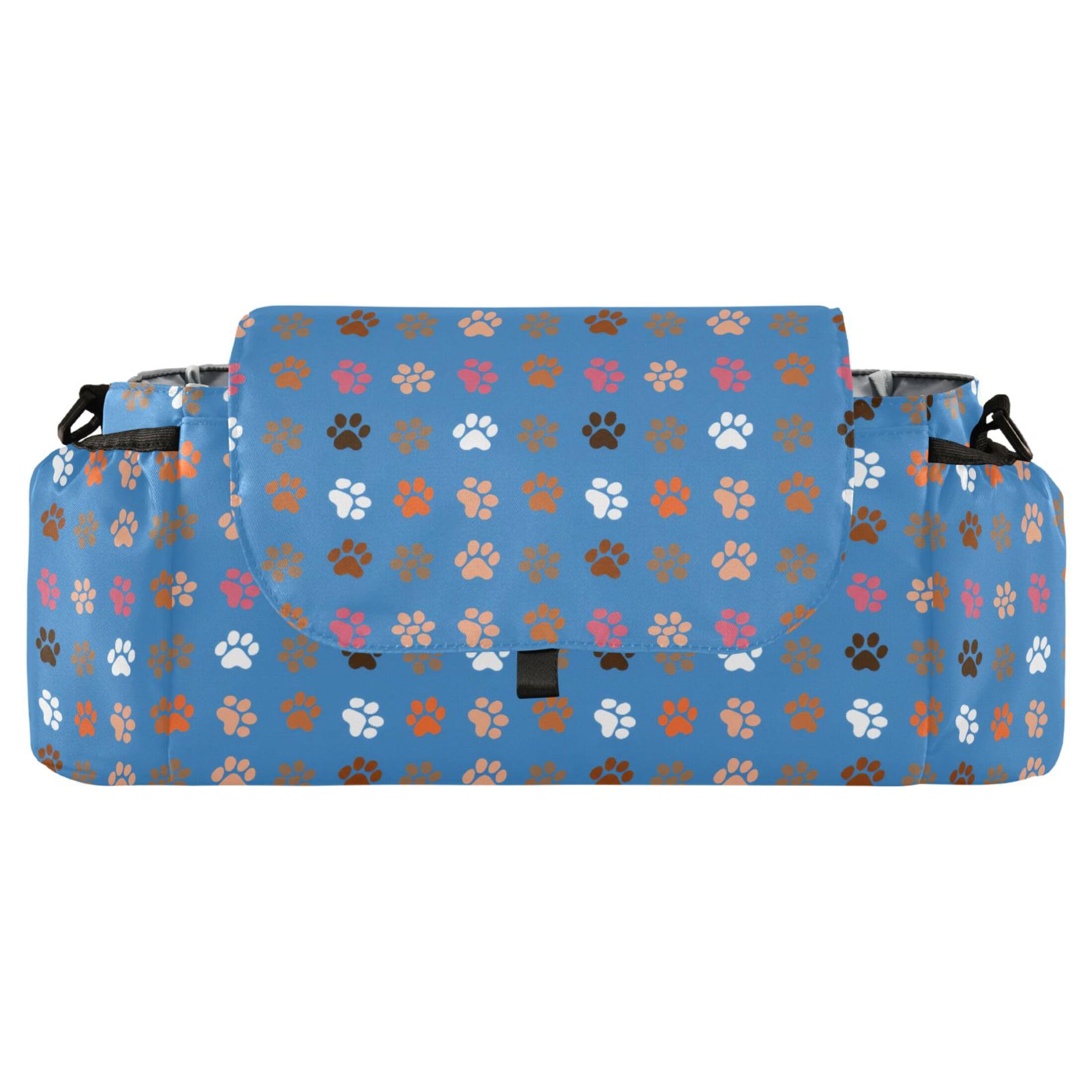 Burbuja Colorful Paw Prints Stroller Organizer with Insulated Cup Holders, Non-Slip Stroller Caddy Universal Fits Most Strollers, Nursery Accessories