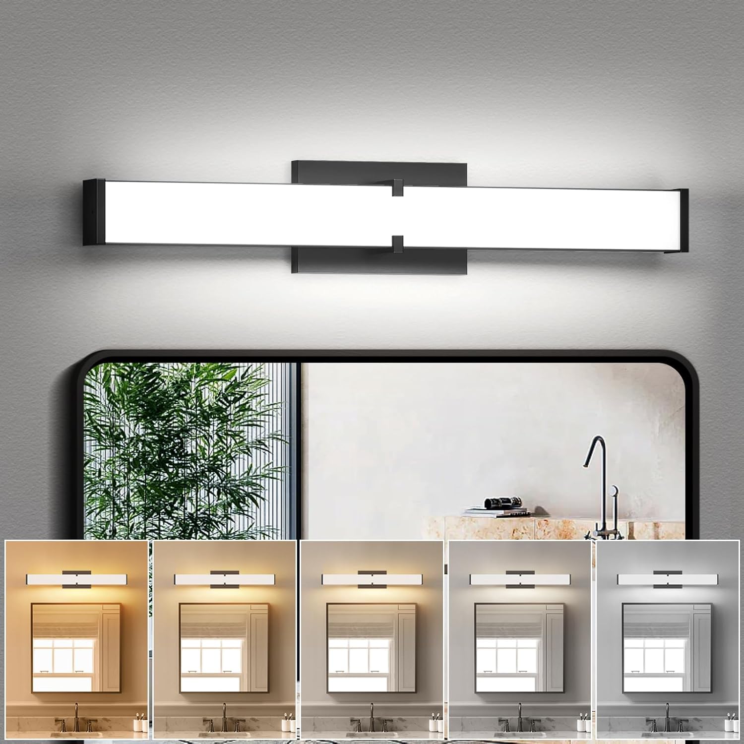 modern bathroom light fixtures over mirror 16 inch(15.75"), 20w 2000 lumen dimmable bathroom vanity light, 5cct led vanity light bar, black vanity lighting fixtures with etl certified
