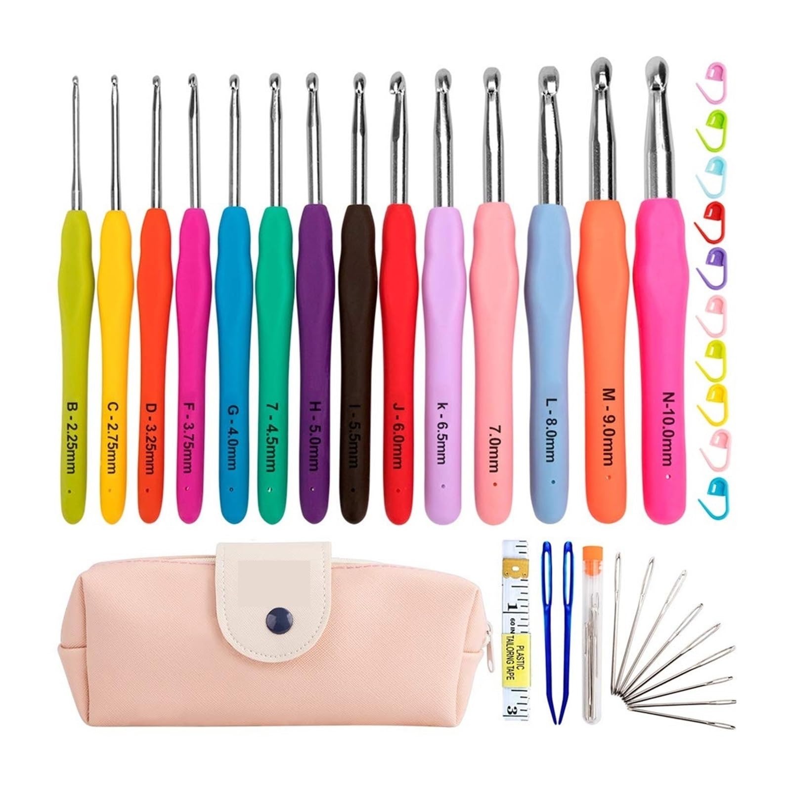 Kit Ganchillo Kits de ganchos de crochet con bolsa de almacenamiento, agujas de crochet de aluminio con mango suave, juego de agujas de tejer for tejer hilo, herramienta de costura y tejido DIY(Set B)